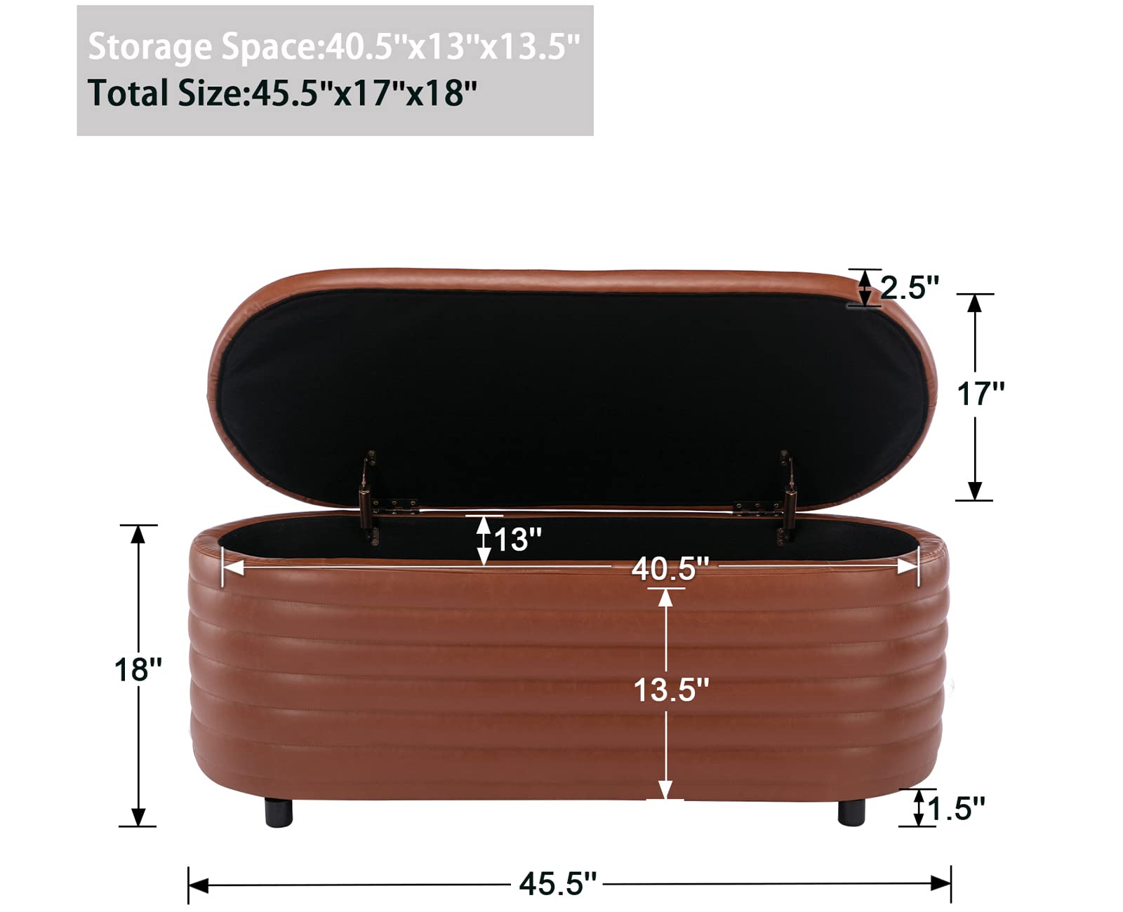 Kmax Storage Bench - PU Leather Upholstered Ottoman Entryway Bench with Storage for Bedroom, Living Room & Hallway - Brown - Perfect for Small Space Organization & Extra Seating