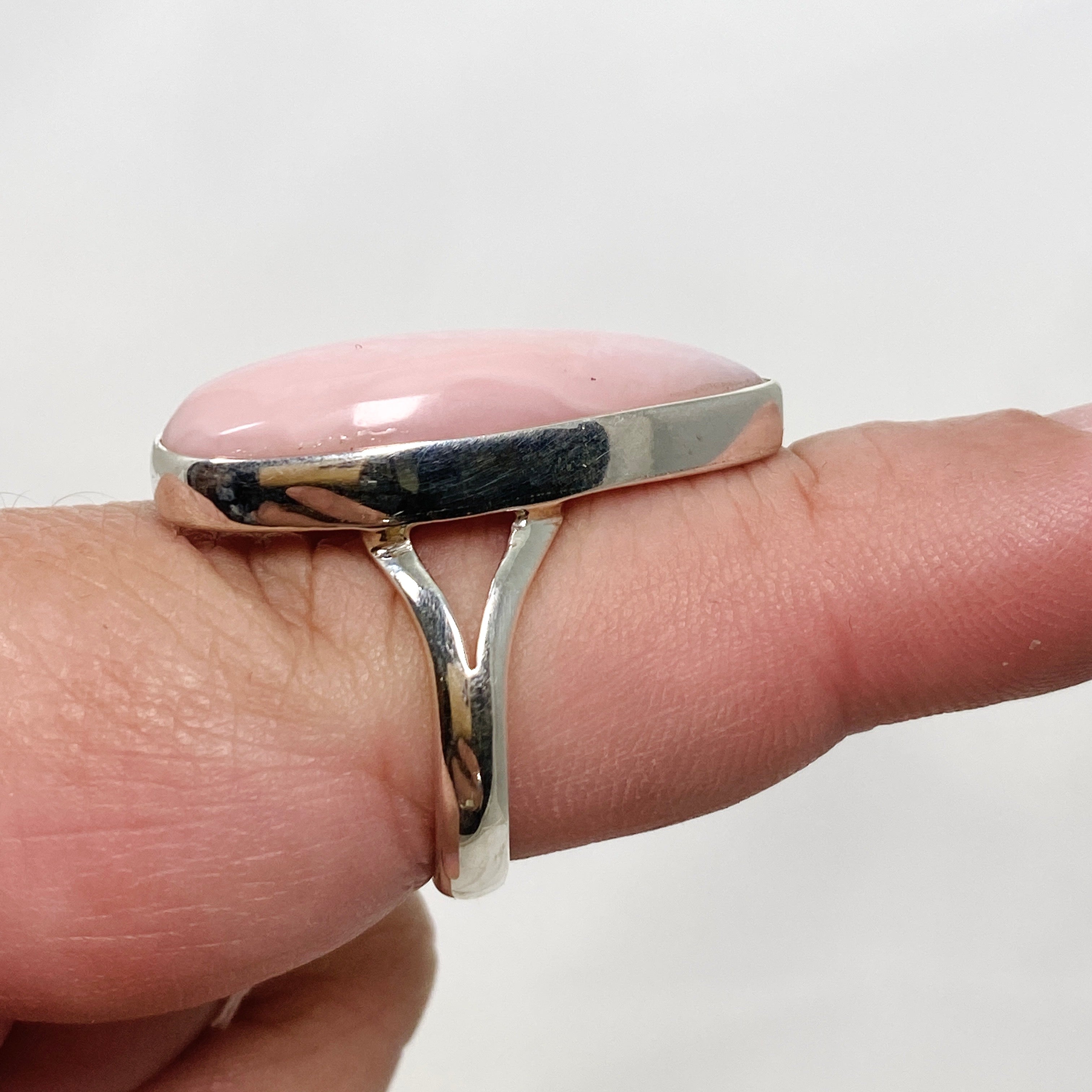 Pink Opal Teardrop Cabochon Split Band Ring - Size 8 KRGJ3308 - Elegant Boho Jewelry for Women, Perfect for Weddings, Parties & Everyday Wear