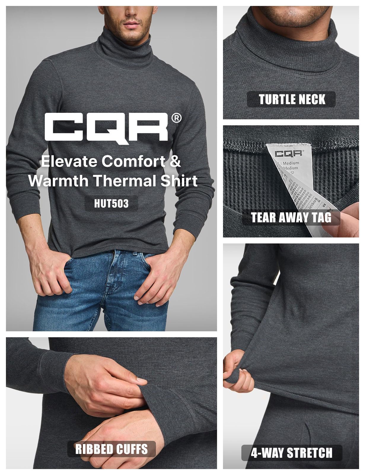 CQR Men's Thermal Underwear Long Sleeve Shirt - Midweight Waffle Knit Base Layer for Winter & Cold Weather - Ideal for Skiing, Hiking, and Outdoor Activities