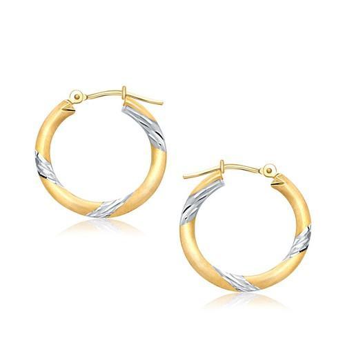 14K Two-Tone Gold Polished Hoop Earrings - 20mm Round Huggie Earrings for Women, Perfect for Everyday Wear, Parties & Gifts