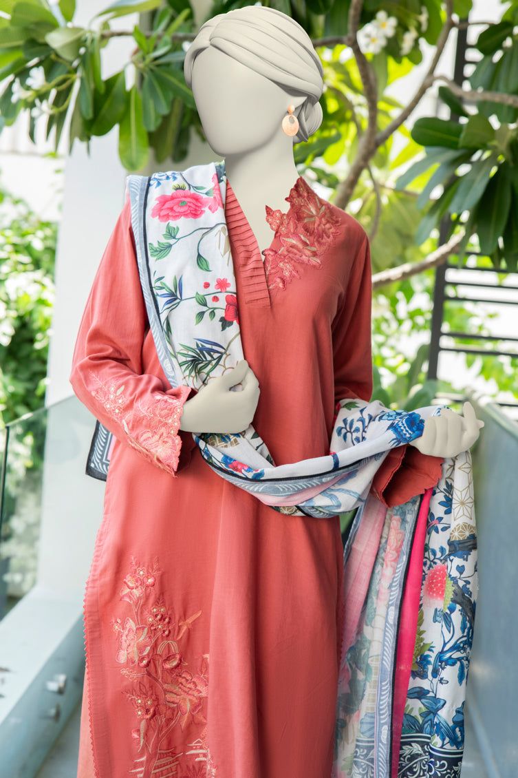 Premium Cambric Rust Stitched Suit by J. Junaid Jamshed - Elegant Formal Wear for Weddings, Office & Special Occasions
