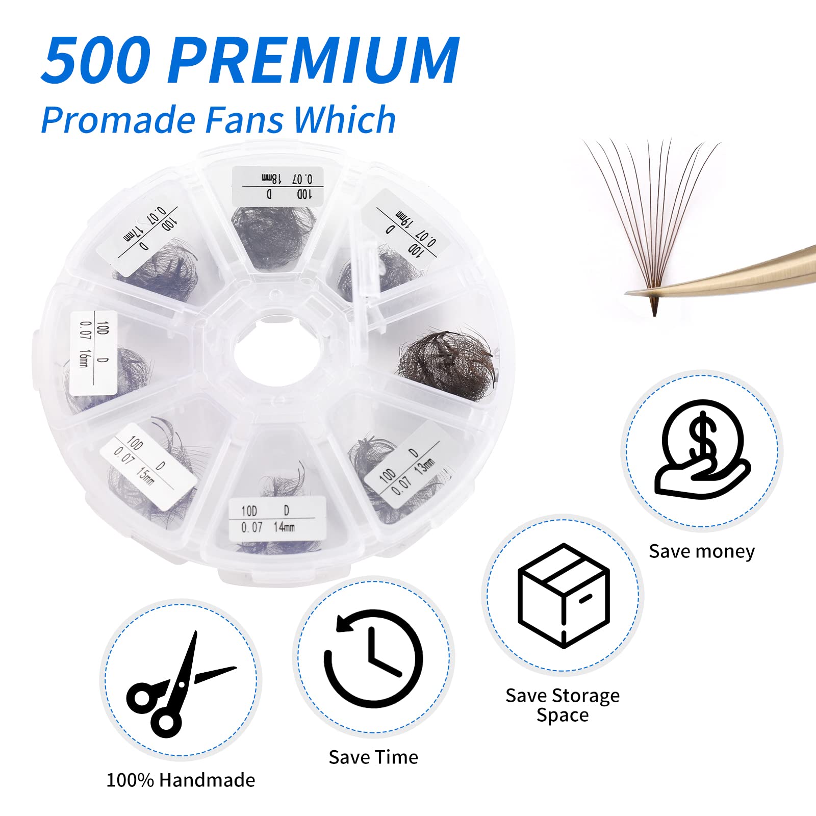 Premium 500PCS Brown Eyelash Extensions - 10D Volume Fans, 0.07mm C/D Curl, 13-20mm Mixed Length - Handmade Fluffy Lashes for Natural Look | Perfect for Salon Professionals, Bridal Makeup & Daily Wear