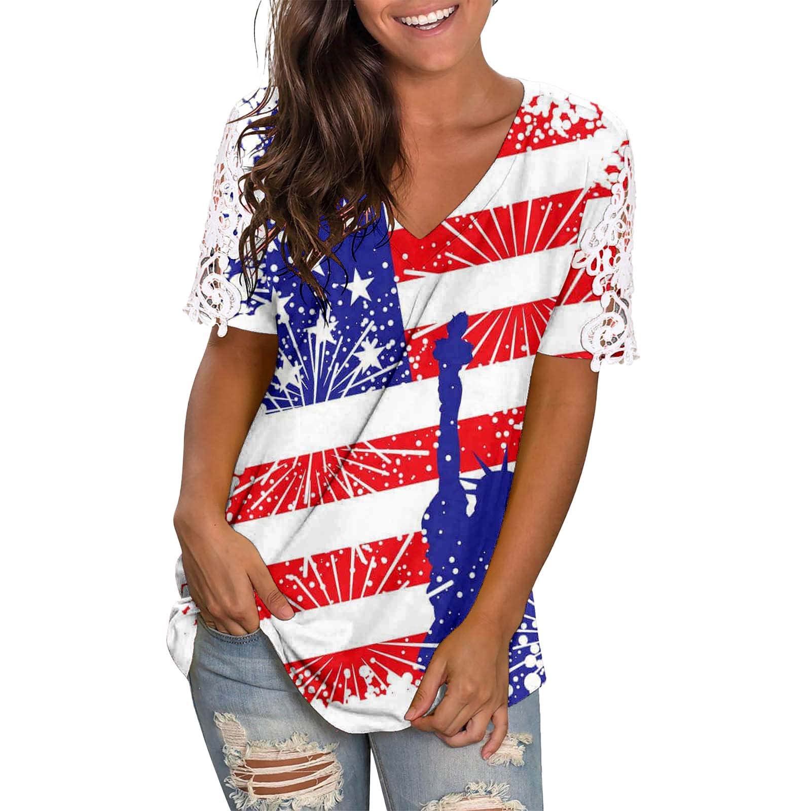 Women's Lace Short Sleeve V-Neck T-Shirt - Summer Loose Fit Top for Casual & Dressy Occasions