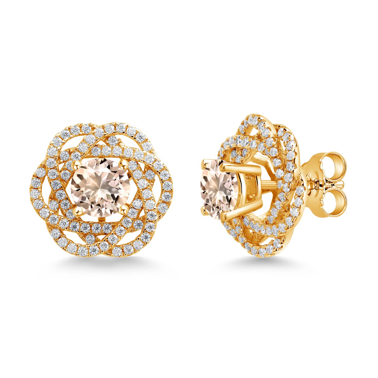 Gem Stone King 18K Gold Plated Silver 6MM Round Birthstone Stud Earrings with White Moissanite & Removable Jackets - Perfect Gift for Women, Birthday, Anniversary & Everyday Wear