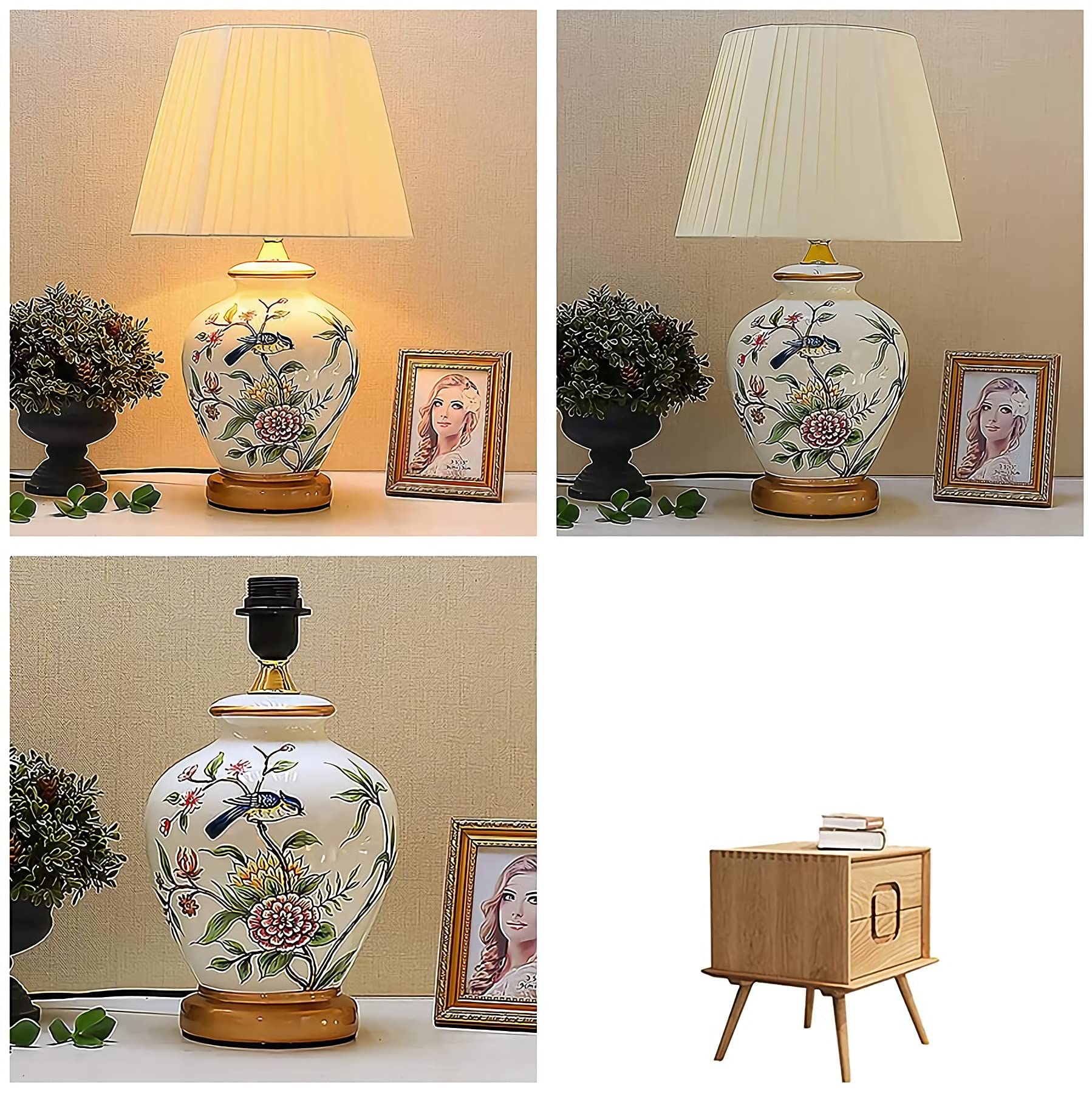 Modern Asian Chinese Style Ceramic Table Lamp with Fabric Bell Shade - Traditional Home Decor for Living Room, Bedroom, Office & Nightstand | Perfect for Beach House, Entryway & Family Spaces (White)