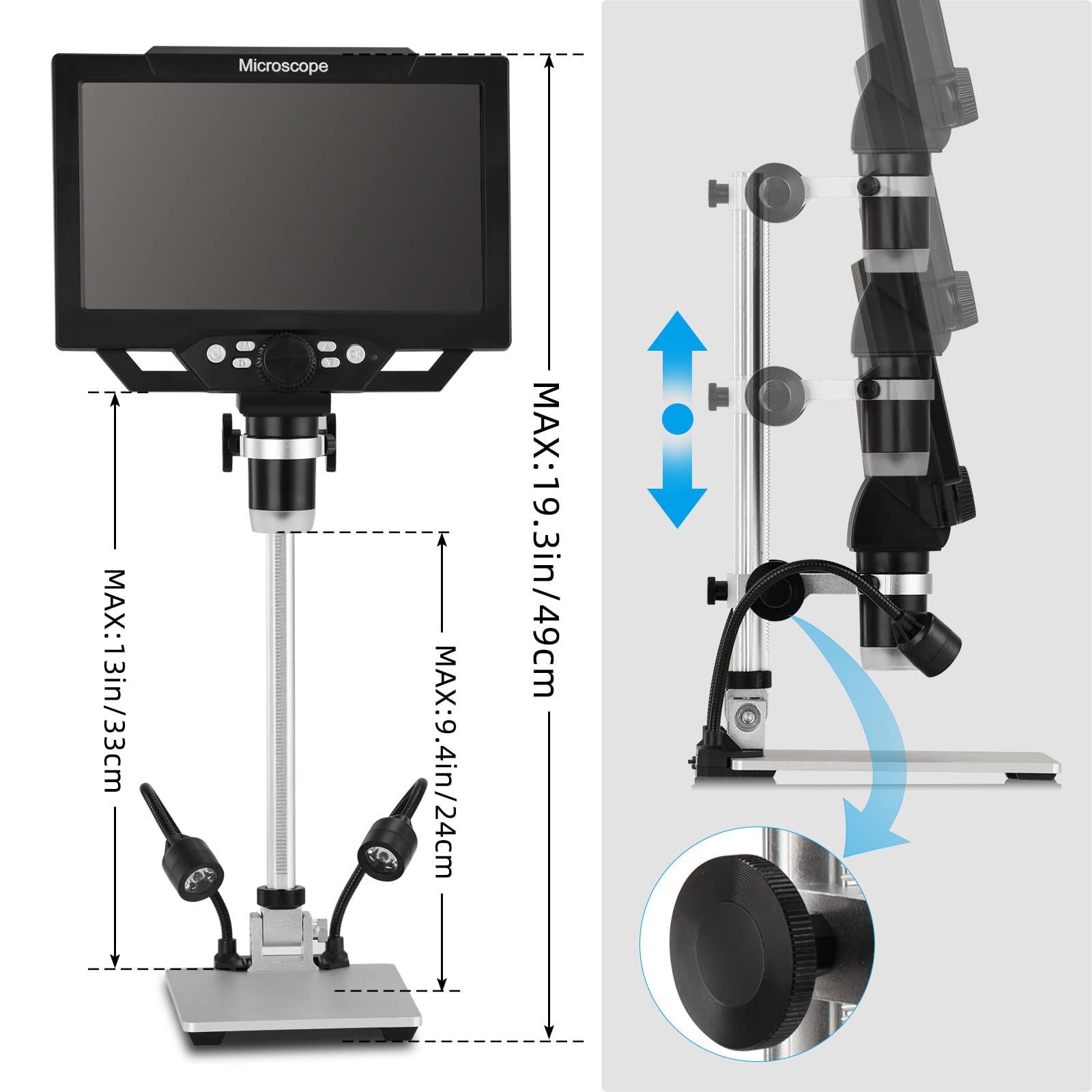 Koolertron 9-inch LCD Digital Microscope - 12MP 1600x Magnification, 1080P HD Resolution, 32GB TF Card & 5000mAh Rechargeable Battery, 10-inch Adjustable Stand with LED Side Lights for Coin Collecting, Jewelry Appraisal, PCB Repair, Plant & Rock Analysis - Perfect for Hobbyists, Scientists & Educators