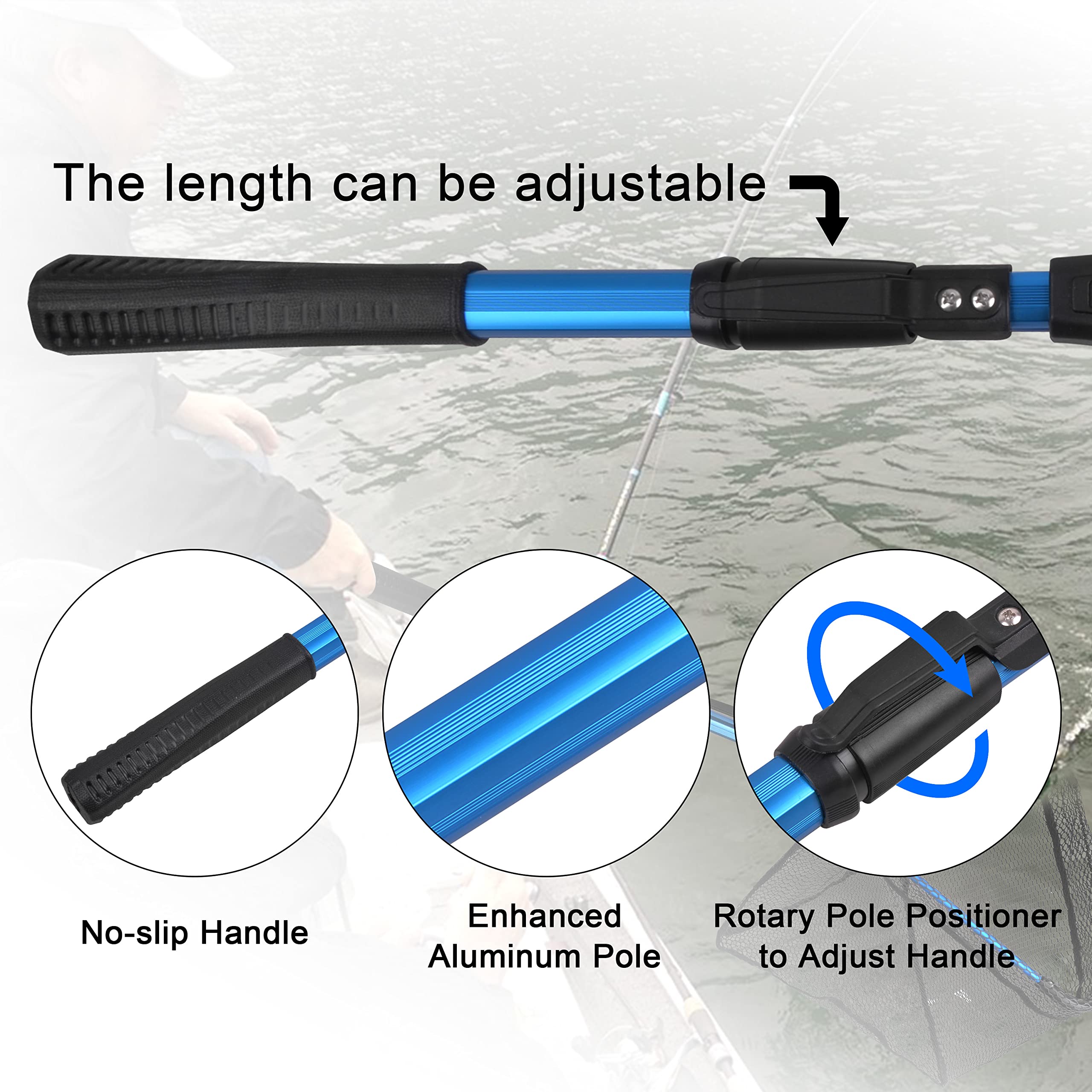 **Collapsible Fishing Landing Net with Telescopic Handle - Floating Rubber Mesh for Kayak, Boat, Saltwater & Freshwater - Safe Fish Catch & Release for Anglers & Outdoor Enthusiasts**    *(Perfect for Kayak Fishing, Boat Trips, Catch-and-Release Practices & Outdoor Adventures)*