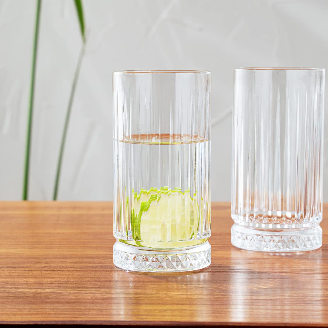 Restaurantware Elysia 15 oz Clear Drinking Glasses Set of 12 - Heavy Weighted Base Lead-Free Glass Tumblers for Water, Soda, Juice & Lemonade | Dishwasher Safe Barware for Restaurants, Parties & Home Use