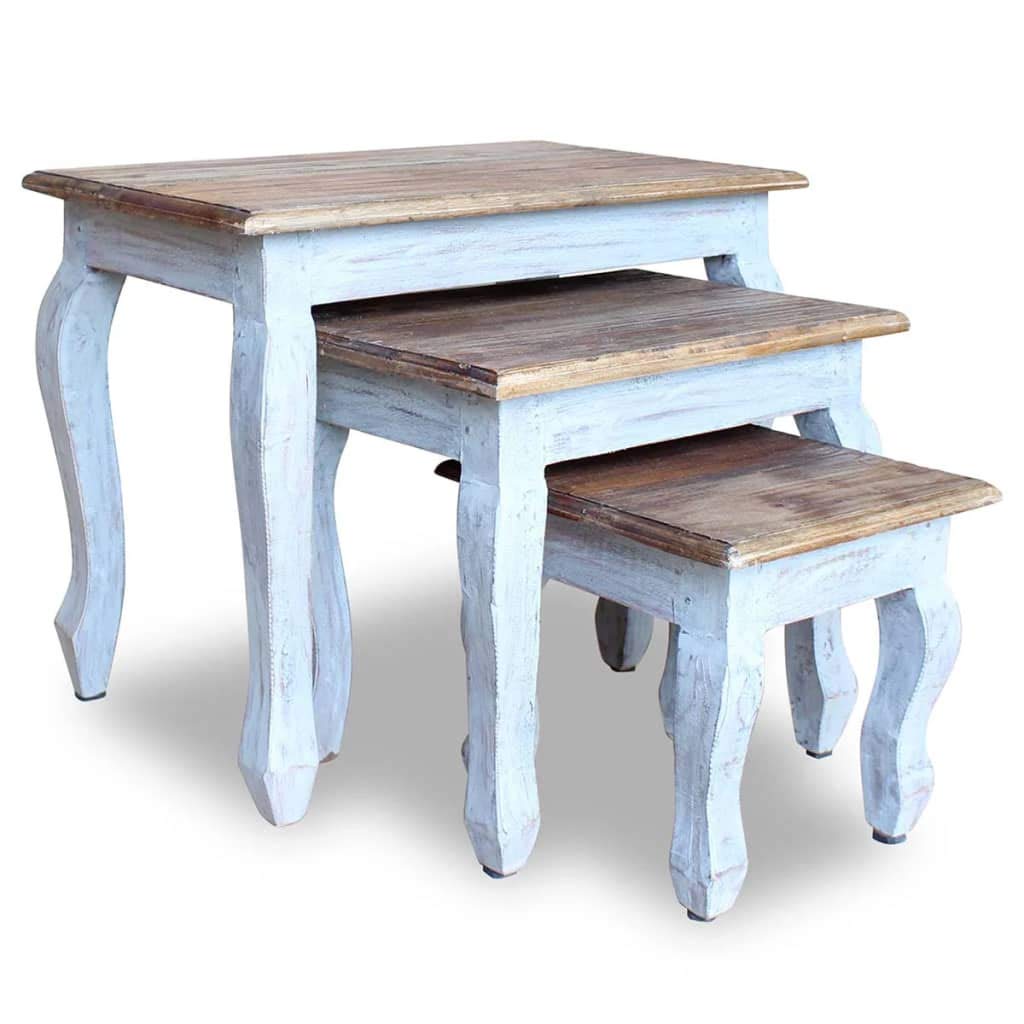 CHARMMA 3-Piece Solid Reclaimed Wood Nesting Coffee Table Set - Stackable Living Room Accent Tables for Small Spaces, Home Decor (Blue) | Perfect for Apartments, Dorms & Compact Living Areas