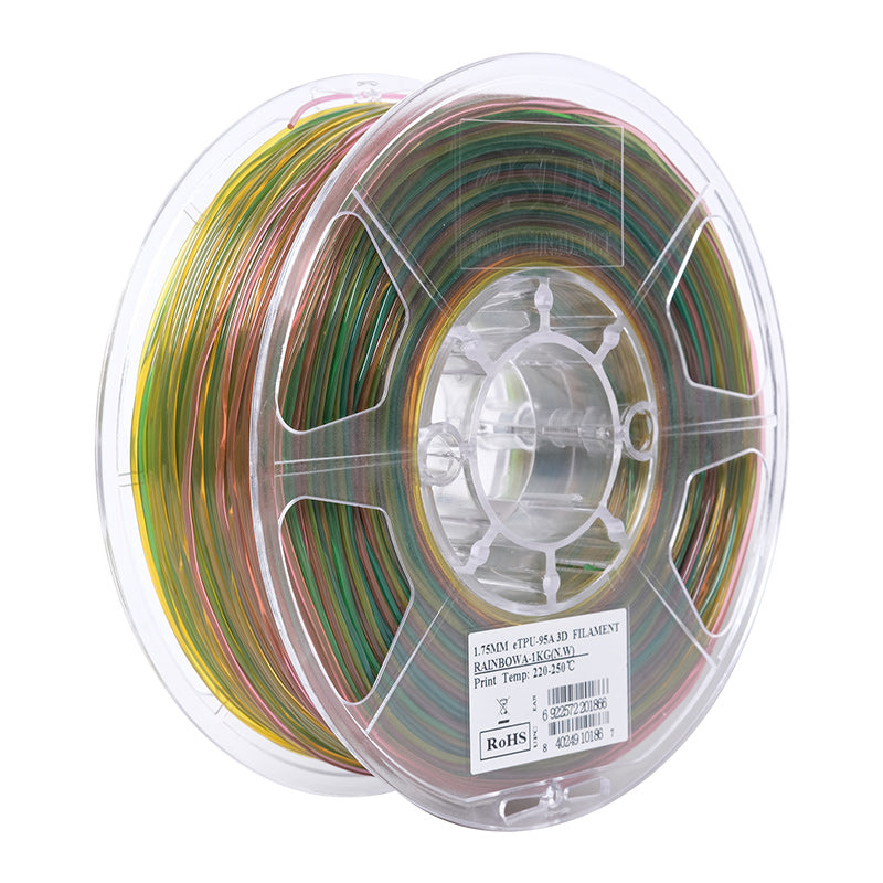 eSUN eTPU 95A Rainbow B 3D Printer Filament 1.75mm 1kg Spool - Flexible TPU Material for Cosplay, Phone Cases & Wearable Tech Accessories