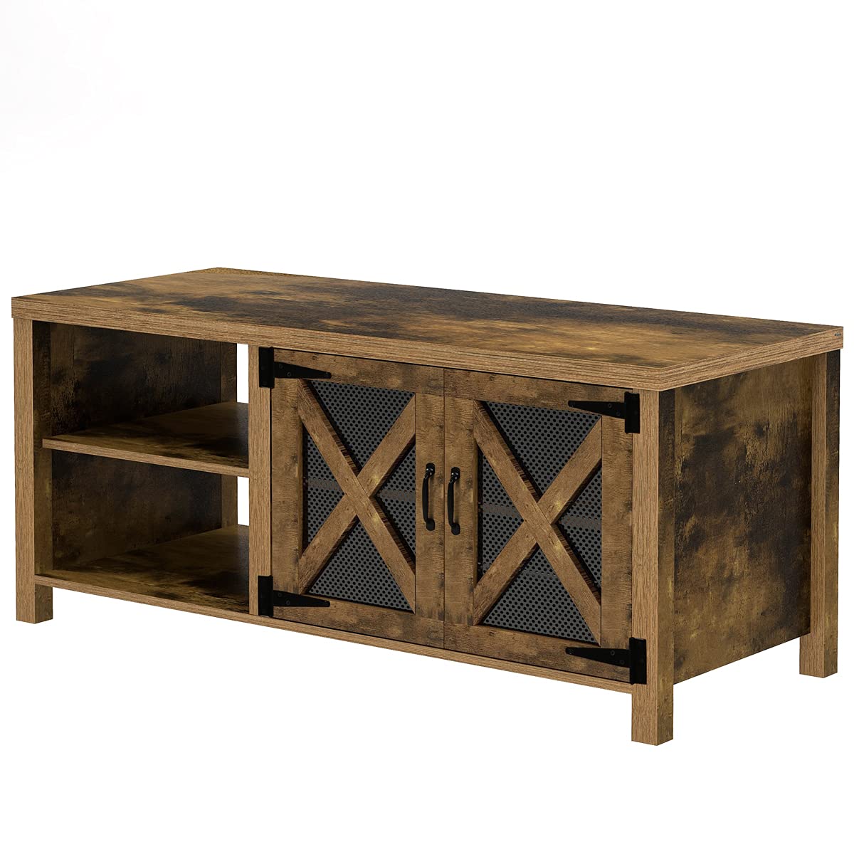 Dark Brown TV Stand with Barn Door - 2 Open Compartments & Cable Management for TVs Up to 57 Inches - Perfect for Living Room, Bedroom & Home Theater Setup