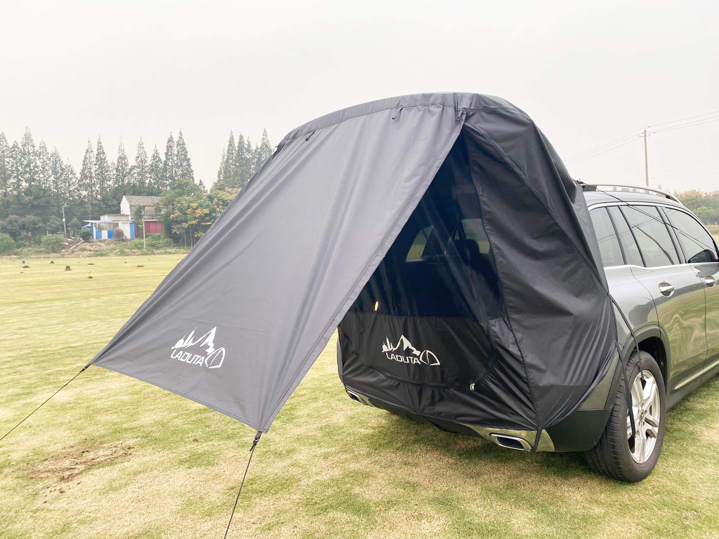 Car Trunk Tent for SUV - Waterproof & UV Protection Camping Awning Sunshade - Perfect for Outdoor Adventures, Road Trips, and Picnics (Black)