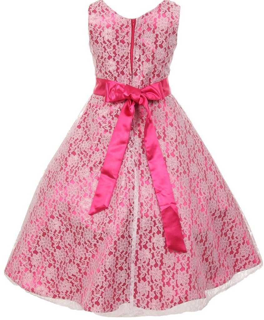 Little Girls Lace Overlay Satin Brooch Flower Dresses for Birthday Party, Easter, Pageant & Special Occasions