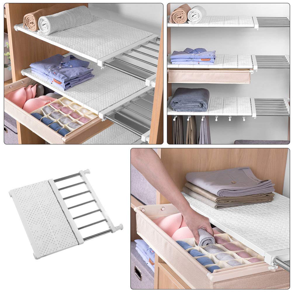 Adjustable Expandable Metal Wardrobe Storage Rack - White ABS Tension Closet Organizer Shelf for Clothes, Shoes & Accessories | Perfect for Bedroom, Dressing Table & Walk-in Closet Organization