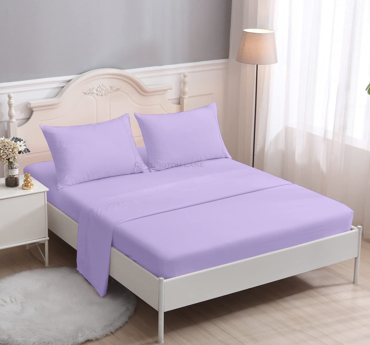400 Thread Count 100% Egyptian Cotton Queen Size Sheet Set - 4 Piece Luxury Bedding with 12 Inch Deep Pocket Fitted Sheet - Soft & Breathable for All Seasons (Lavender Solid) - Perfect for Master Bedroom, Guest Room, and Hotel Use