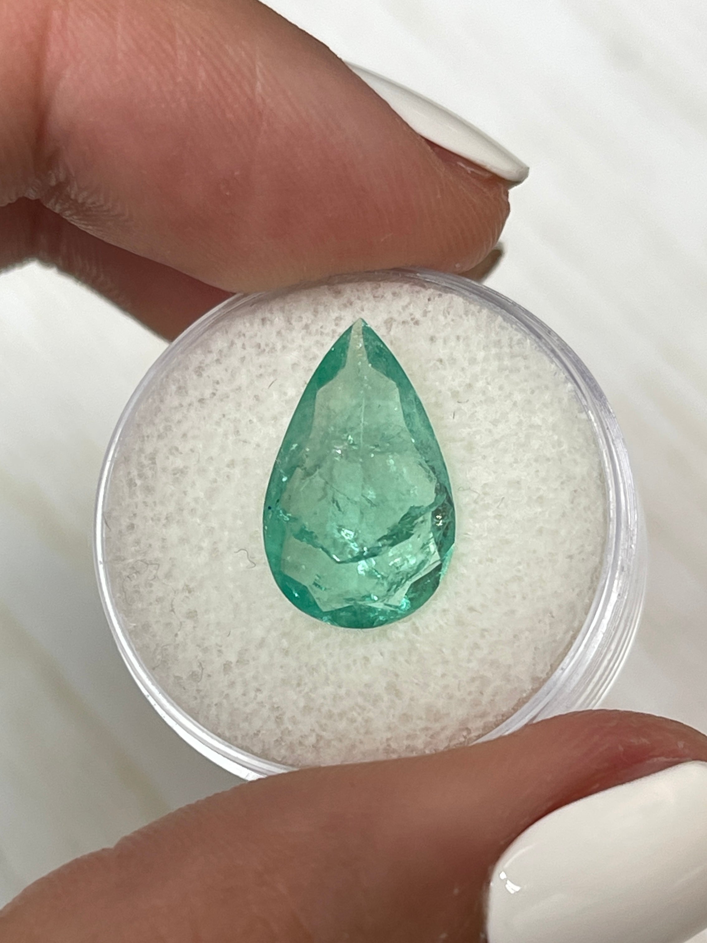 4.22 Carat 16x10mm Light Bluish Green Natural Loose Colombian Emerald Pear Cut Gemstone for Jewelry Making, Engagement Rings & Luxury Gifts