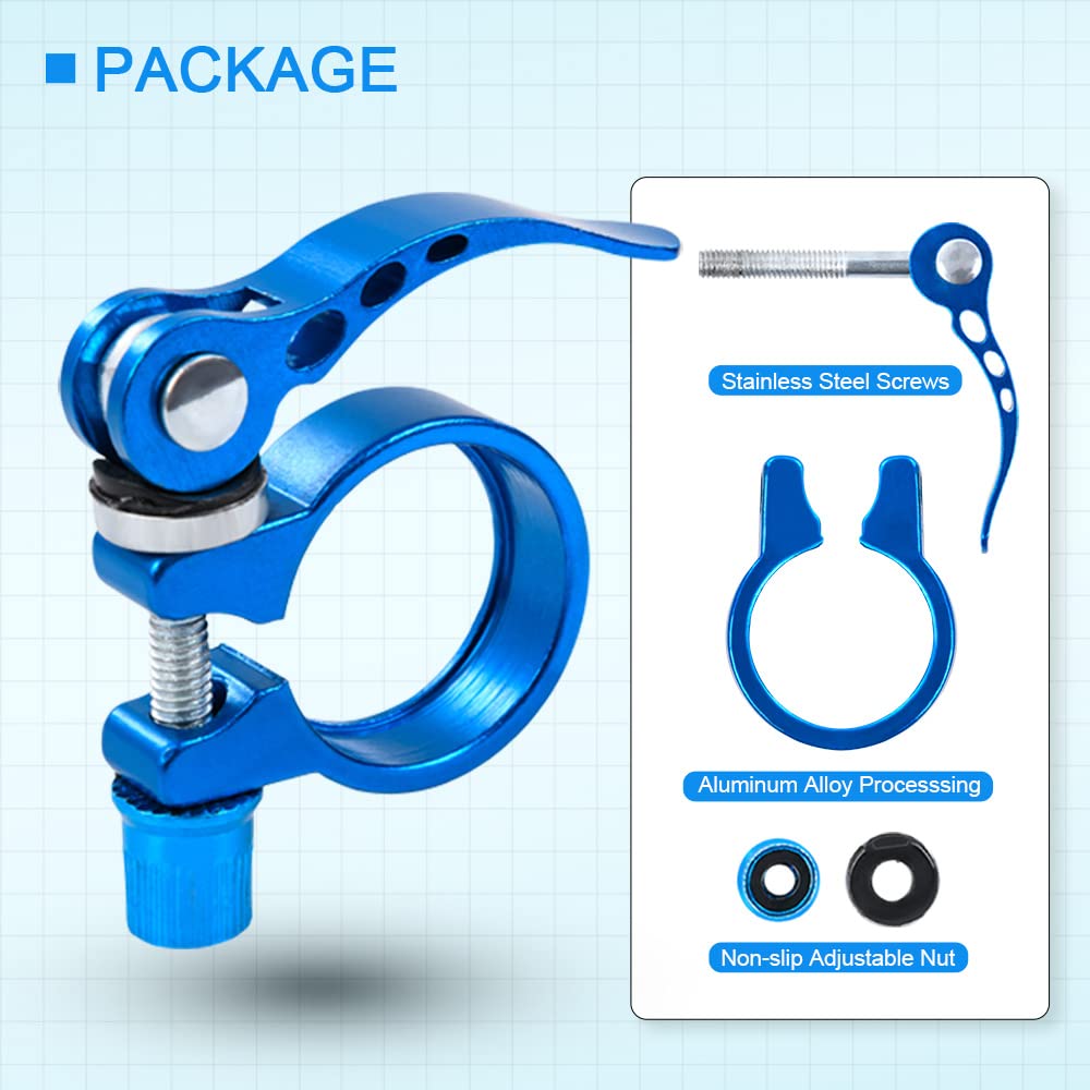 Aluminum Alloy Quick Release Bike Seatpost Clamp - 28.6mm/31.8mm/34.9mm Adjustable Bicycle Seat Tube Clip for Road & Casual Bikes (34.9mm, Blue) - Perfect for Commuting, Leisure Riding & Bike Maintenance