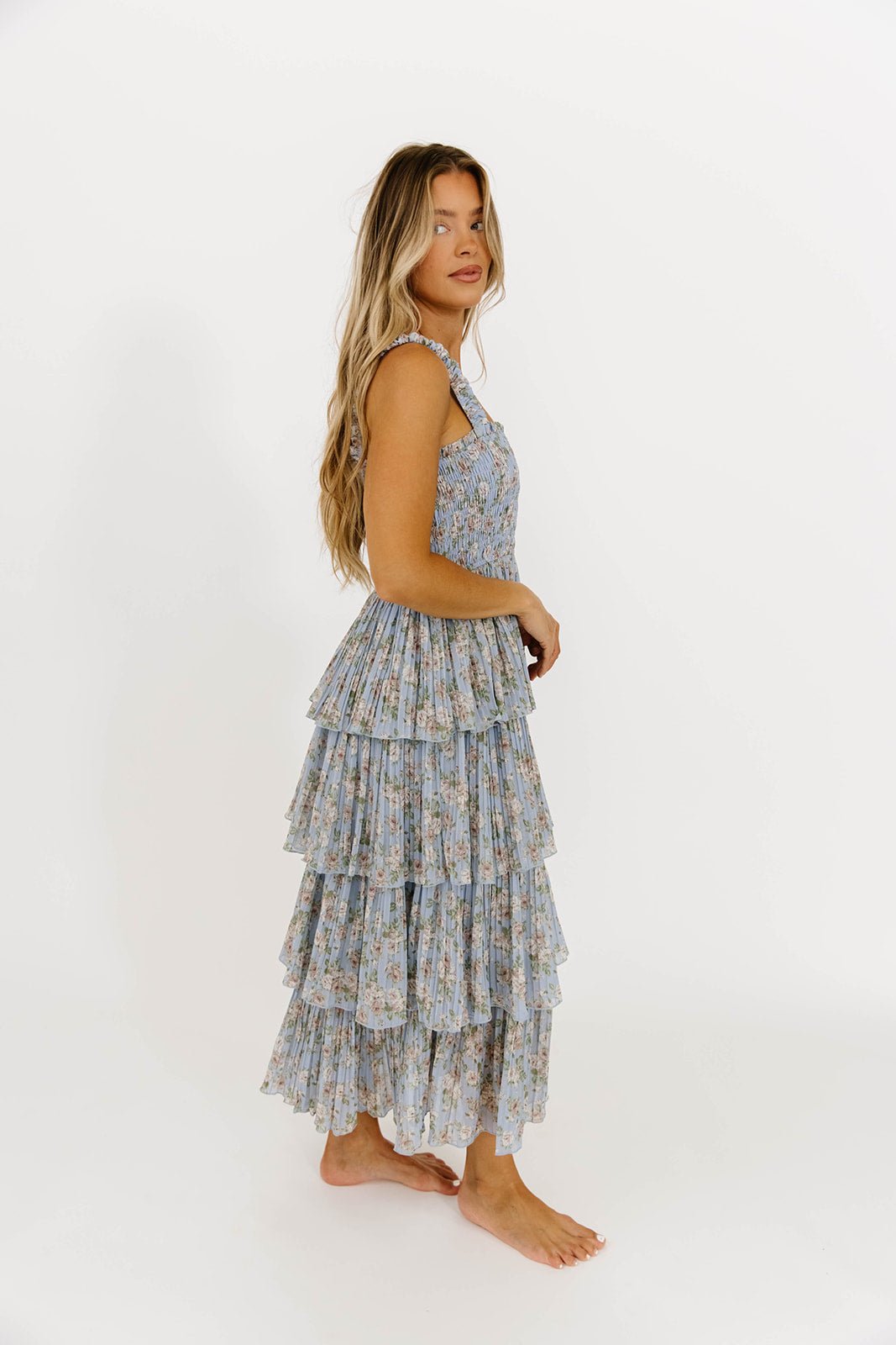 Esmeralda Maxi Dress - Flowy Blue & Cream Bohemian Summer Dress for Women | Perfect for Beach Vacations, Weddings & Casual Outings
