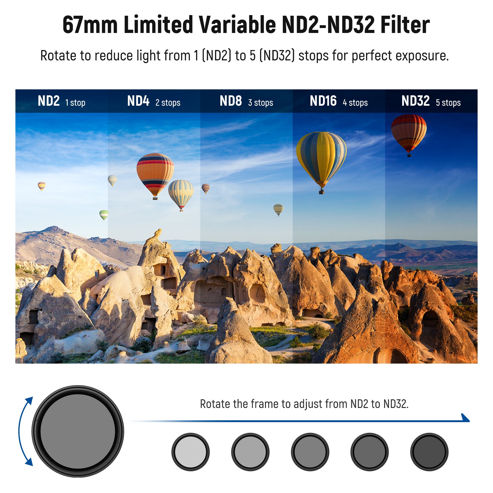 NEEWER FL B21/FL B25 67mm Variable ND2-ND32 Filter with Clip for Smartphone - Perfect for Vlogging, Photography & Cinematic Video Shooting