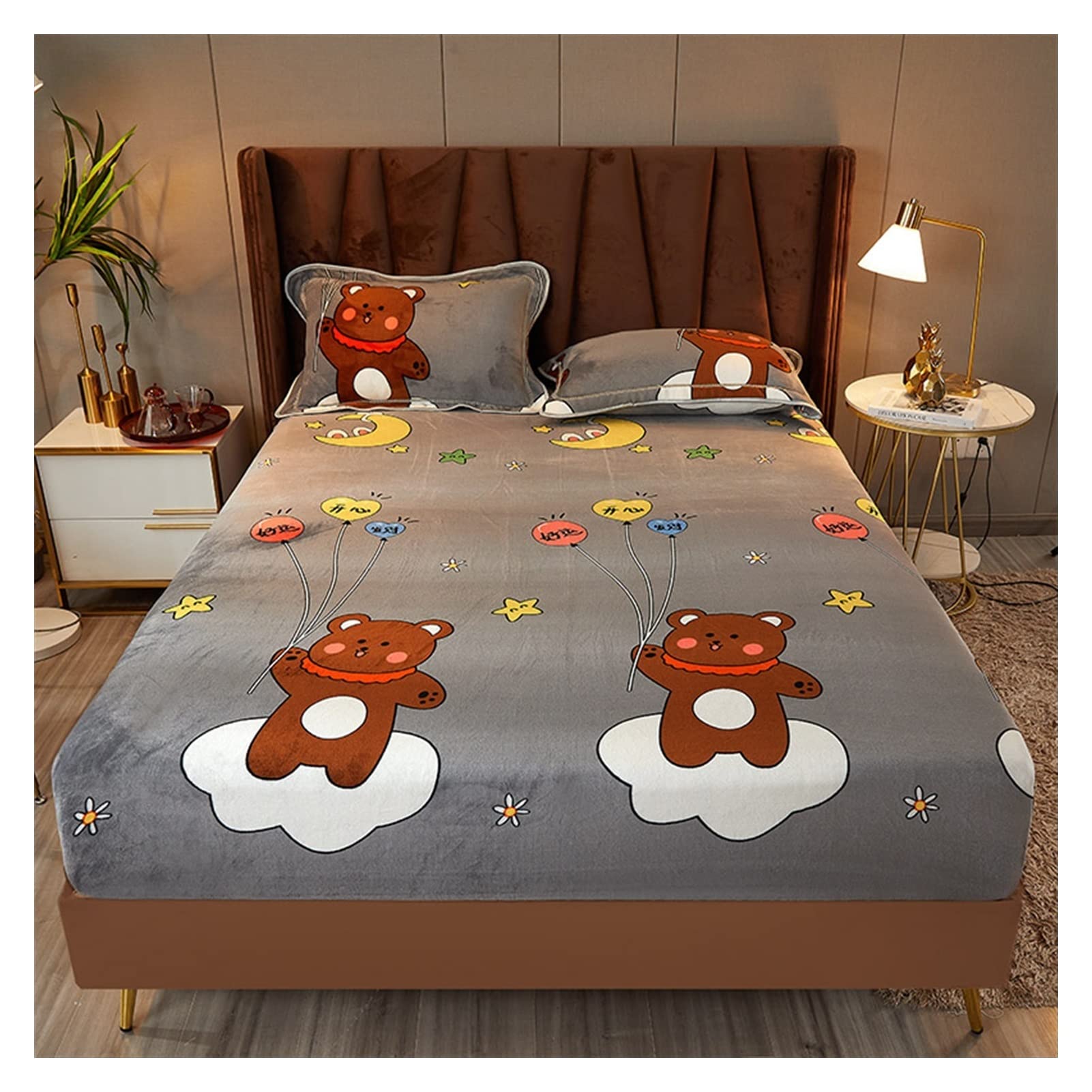 YUXI8541NO Warm Velvet Elastic Fitted Mattress Protector - Super Soft Cozy Print Waterproof Cover for Double Bed - Perfect for Winter Nights, Guest Rooms & Allergy Protection