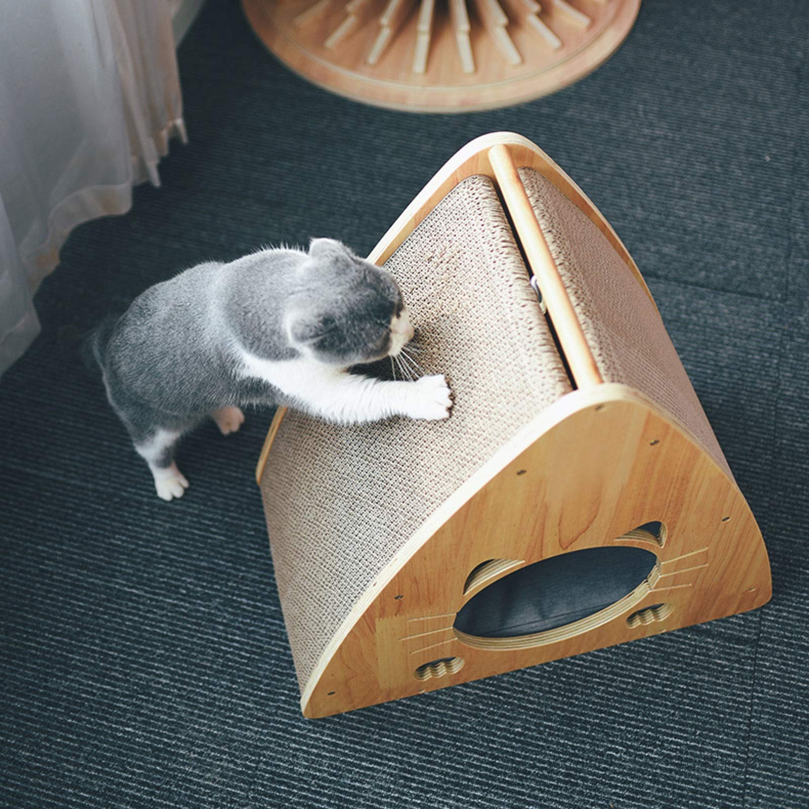 Premium Wooden Cat House & Scratching Pad for Dogs and Cats - Multi-Angle Cardboard Lounge Bed with Incline Scratcher - Perfect for Indoor Play, Relaxation & Nail Care