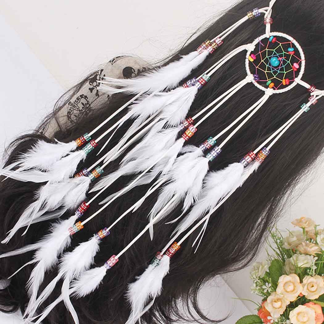 Boho Feather Headbands for Women - Adjustable Long Feather Headdress for Halloween, Wedding & Festival - Gypsy Indian Hair Accessories for Women & Girls - Perfect for Costume Parties, Music Festivals & Boho Chic Outfits