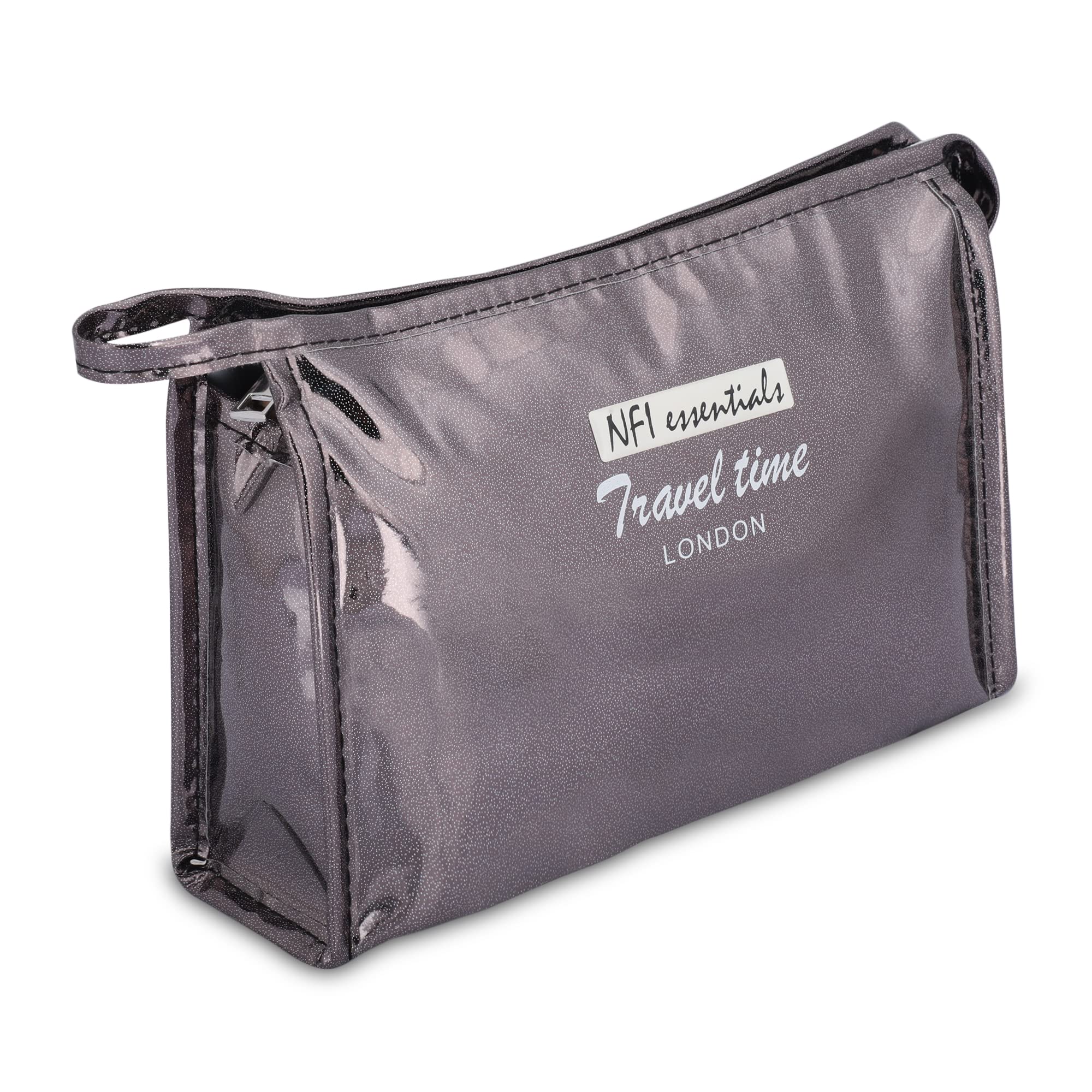 NFI Essentials PU Reflective Makeup Bag for Women | Waterproof Cosmetic Pouch & Travel Organizer | Perfect for Makeup Storage, Gym Essentials & Toiletries | Great Gift for Her