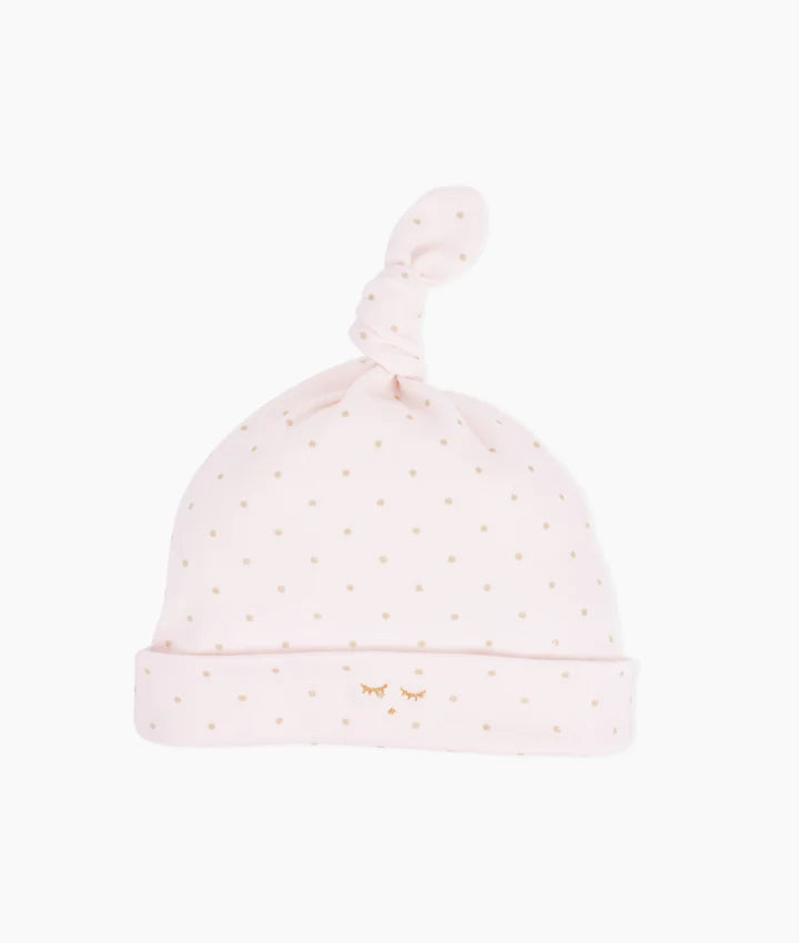 Livly Baby Girl Gold Dots Pink Footie Pajama Set with Matching Hat - Soft Cotton Sleepwear for Newborns & Infants - Perfect for Nursery, Photo Shoots & Gifts