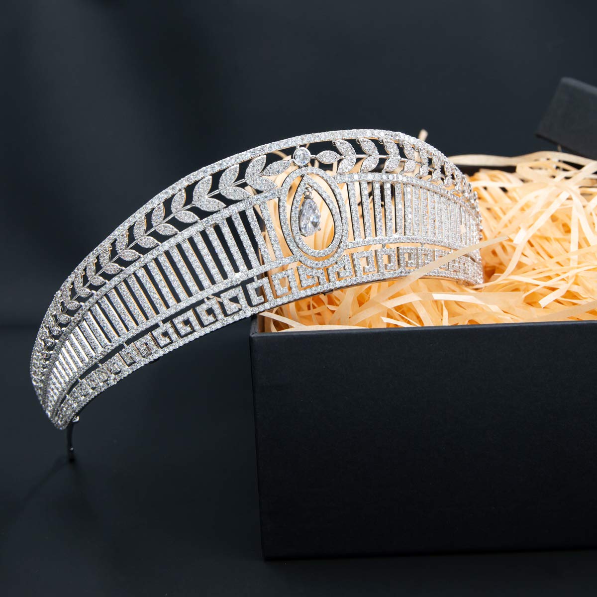 Platinum Plated Cubic Zirconia Princess Tiara Crown | Elegant Royal Wedding Hair Accessory for Brides, Prom, Pageants & Special Occasions