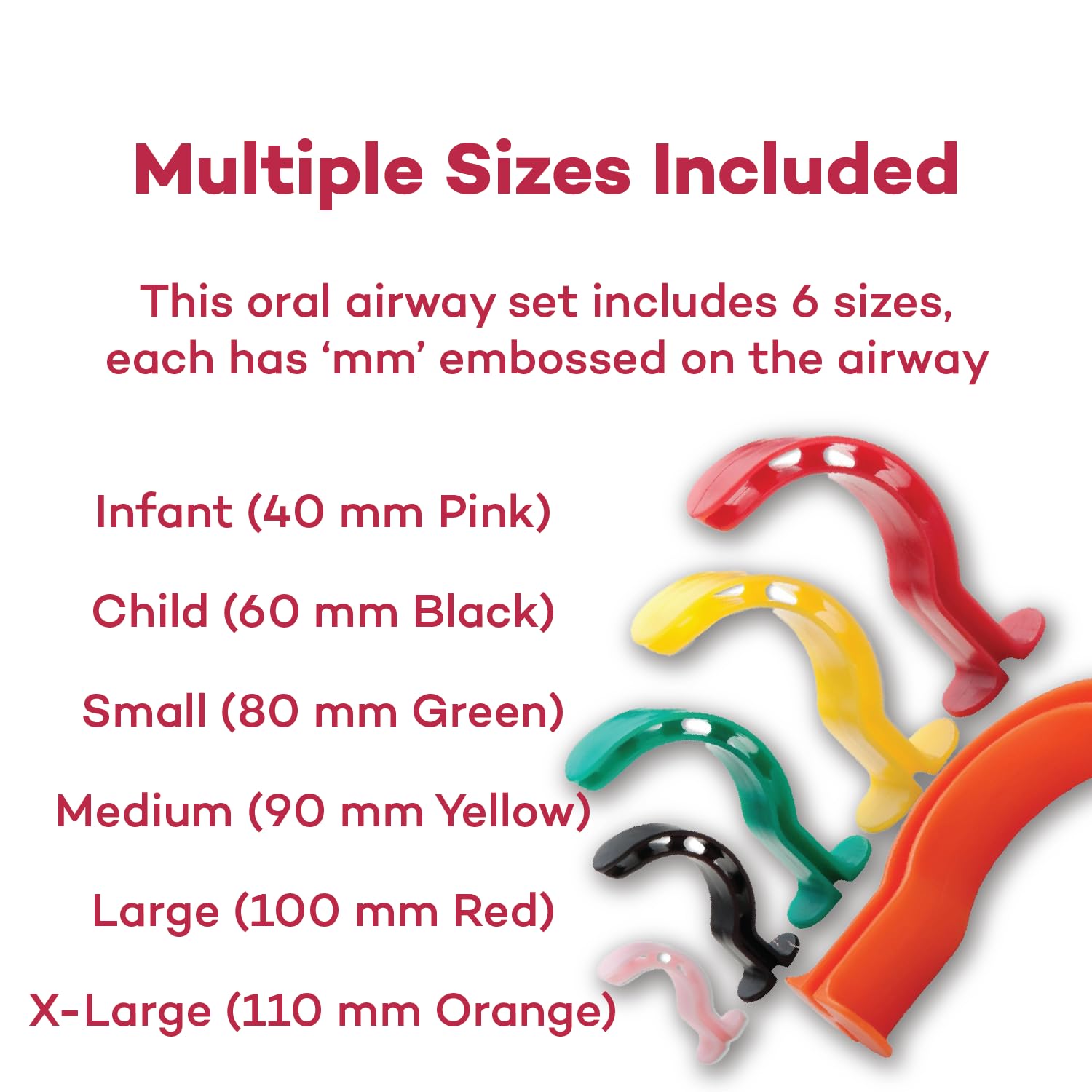Dealmed Berman Airway Kit - 6-Piece Disposable Oral Airway Kit for EMT, First Aid & Emergency Medical Supplies (Case of 40) - Ideal for Hospitals, Ambulances & First Responders