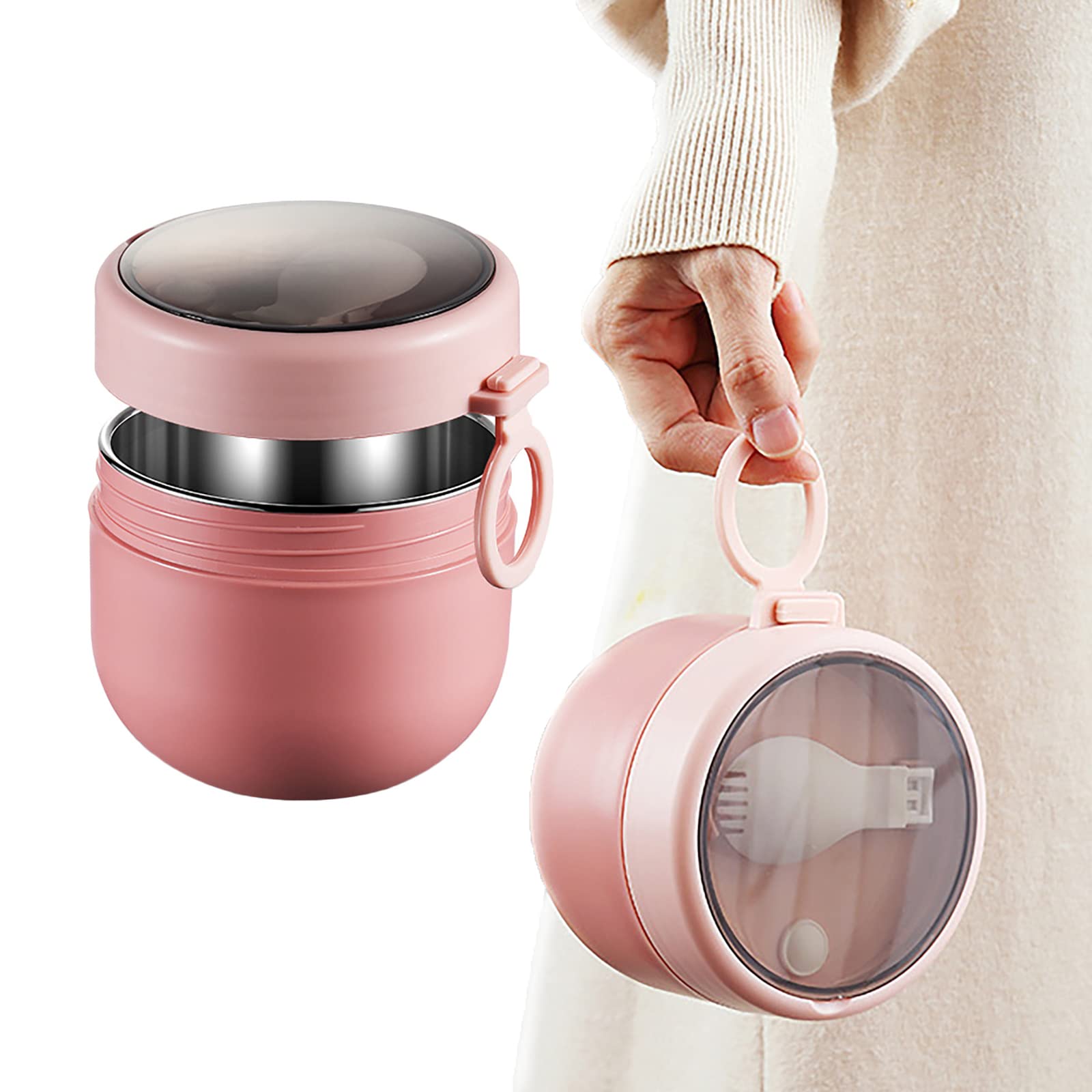 Aphmeir 20oz Insulated Stainless Steel Overnight Oats Containers with Lids & Spoon - Portable Breakfast Jars for Meal Prep, Office Lunch, Gym & On-The-Go Healthy Eating (Pink)