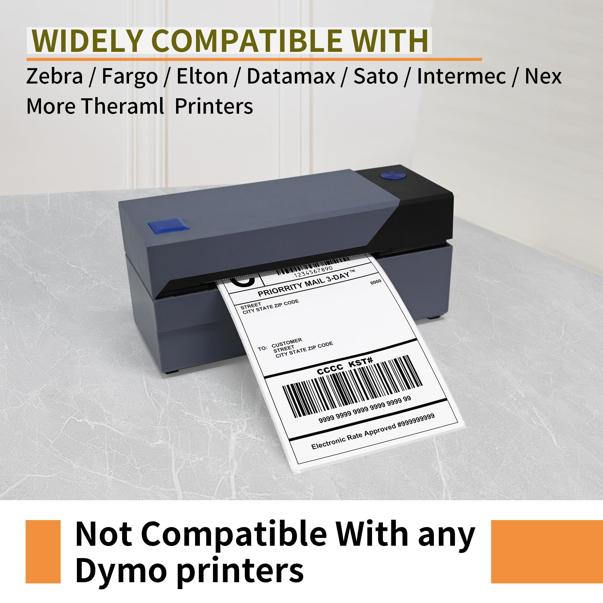 4000 Fanfold 4 x 6 Direct Thermal Shipping Labels - White Commercial Grade Thermal Printer Labels with Perforated Lines | Compatible with Zebra & Rollo Printers | Ideal for E-commerce, Warehouse & Retail Shipping