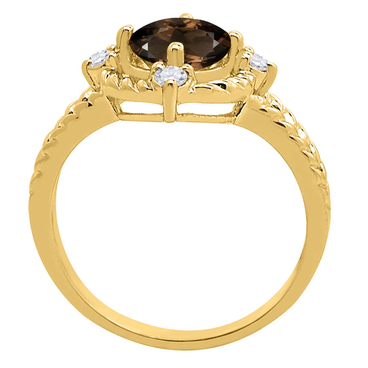 MauliJewels 10K Yellow Gold Women's Ring with 1.87 Carat Smokey Quartz & Diamond Prong Setting - Elegant Jewelry for Weddings, Anniversaries & Special Occasions