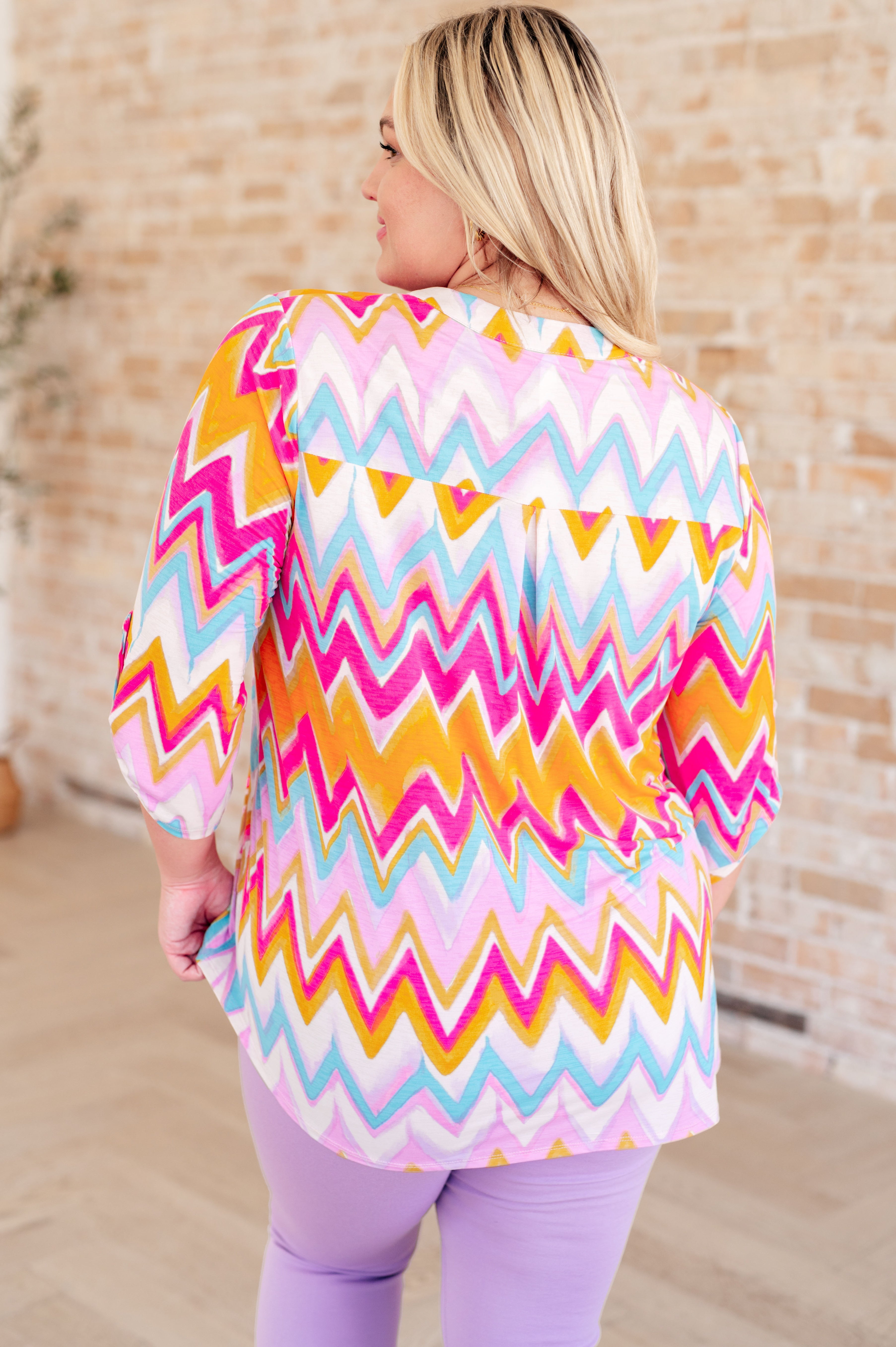 Lizzy Women's Orange Multi Chevron Print Top - Casual & Party Wear for Everyday Style