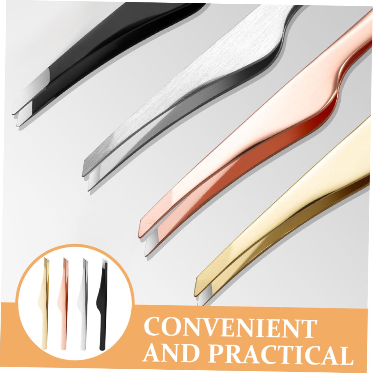 4pcs Professional Eyelash Extension Tweezers Set - Slant Tip & Straight Eyebrow Tweezers for Lash Application, False Eyelash Tools - Rose Gold Beauty Accessories (Perfect for Salon, Home Use & Professional Makeup Artists)