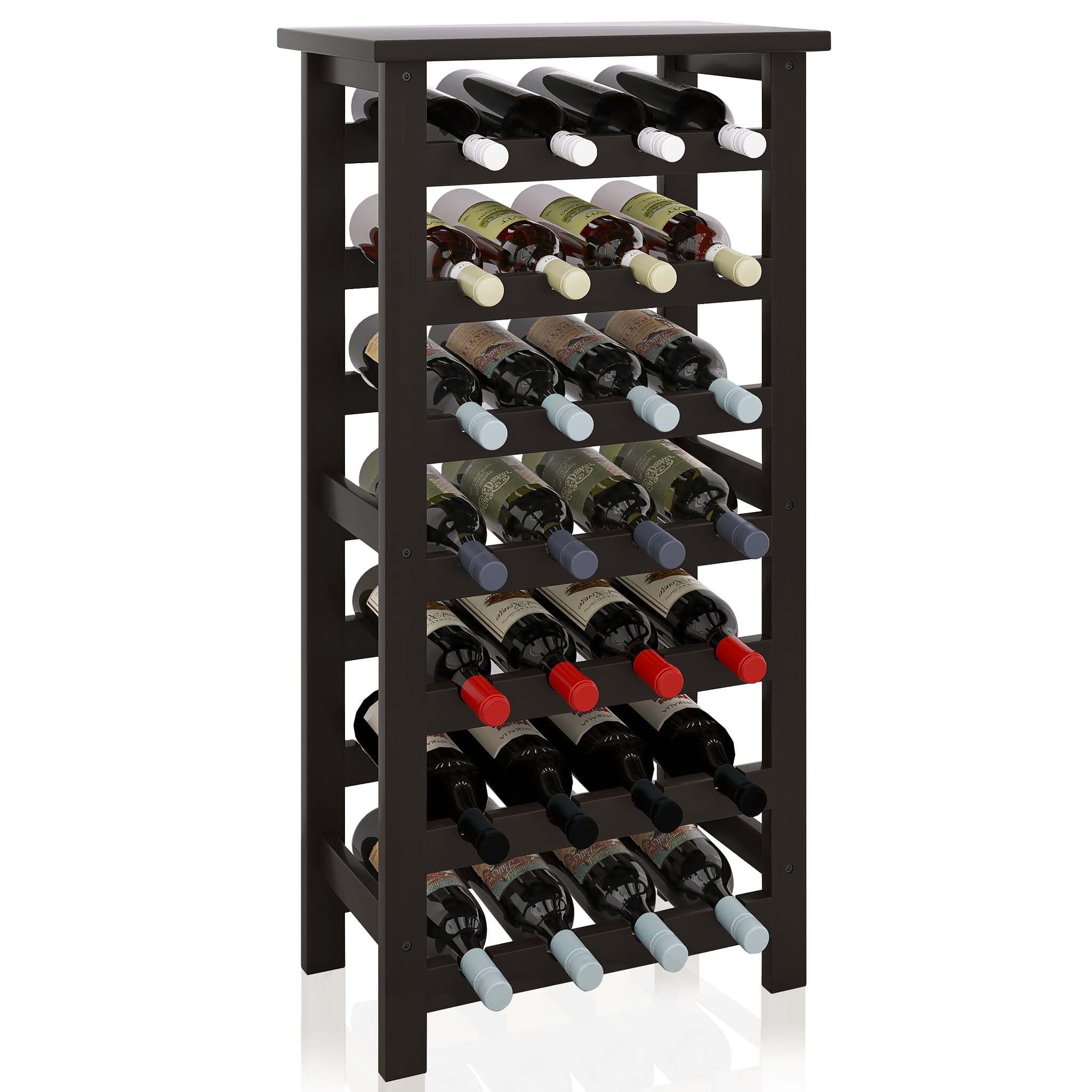SMIBUY 28-Bottle Bamboo Wine Rack with Table Top - 7-Tier Freestanding Wine Storage Shelf for Kitchen, Pantry, Cellar & Bar - Black | Perfect for Home Entertaining, Wine Collection Display & Space-Saving Organization