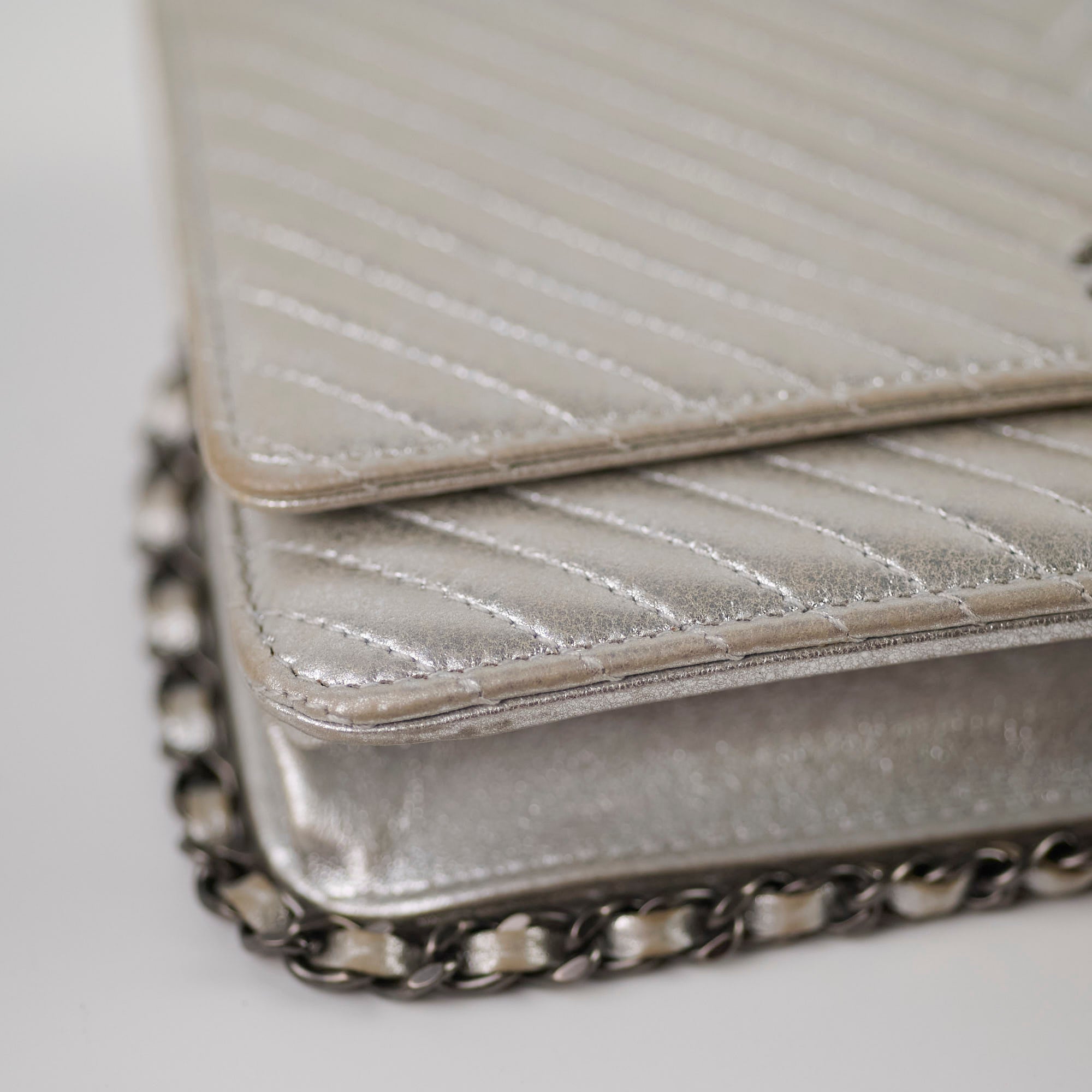 Chanel Metallic Chevron Wallet On Chain WOC Bag 22 Series - Luxury Crossbody Purse for Women, Perfect for Parties & Evening Events