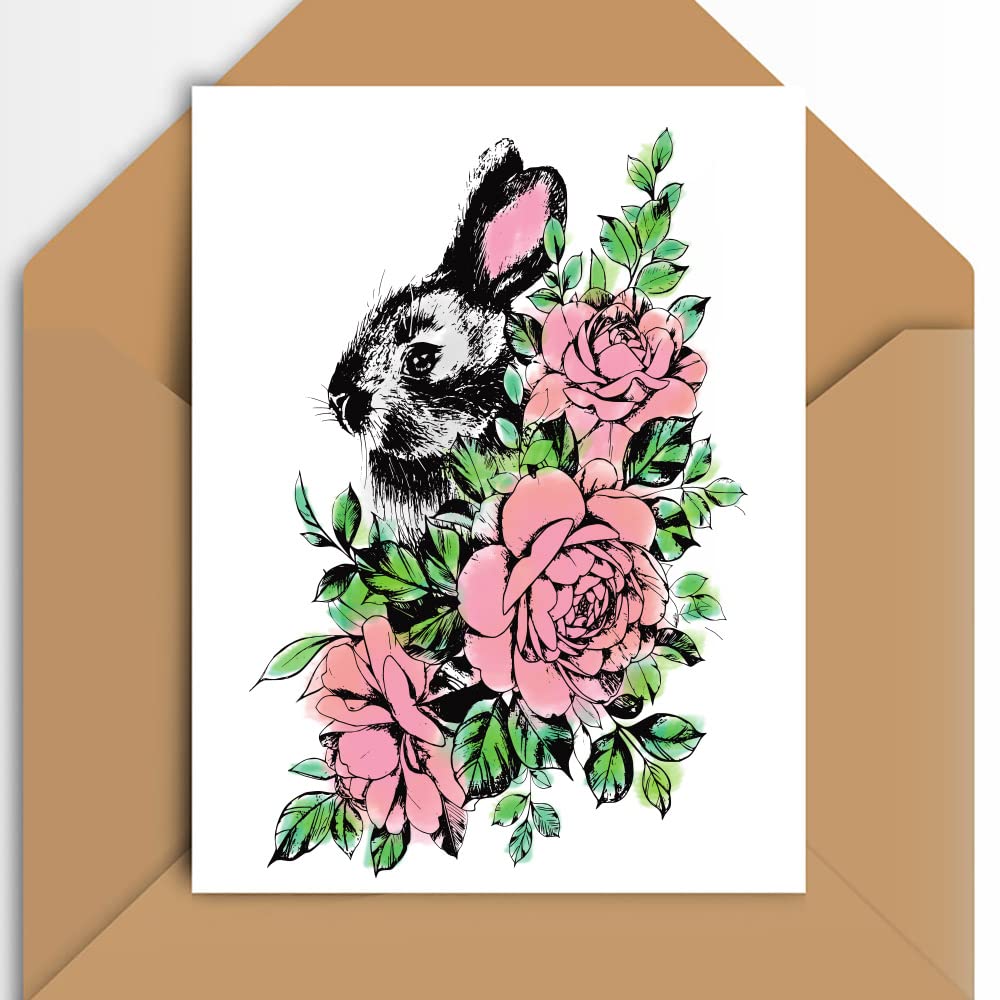 Easter Rabbit Clear Stamps for Card Making, Scrapbooking, DIY Decorations - Spring Rose Flower Embossing Stamps for Album Crafts, Easter Party Decor, Home & Gift Wrapping Scenes