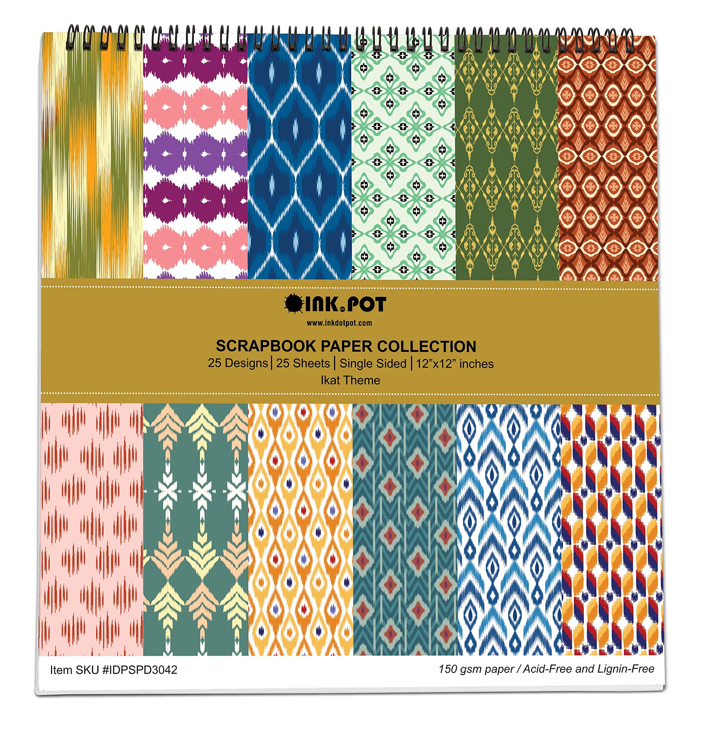 25 Sheets Ikat Scrapbook Paper Pad 12x12 - Single-Sided Colorful Cardstock for DIY Scrapbooking, Card Making, Journaling & Craft Projects - Vibrant Decorative Background Paper for Albums, Invitations & Home Decor