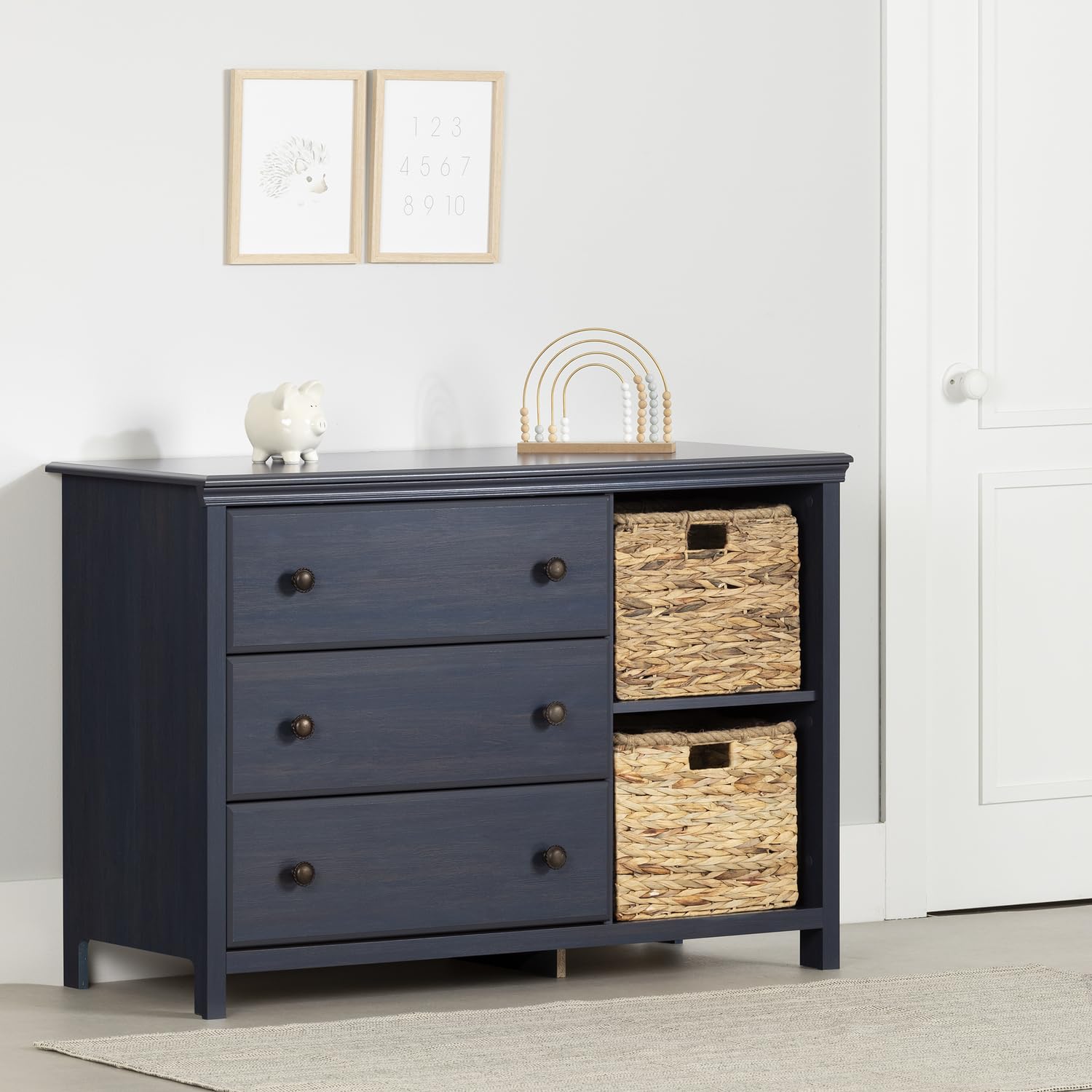 South Shore Cotton Candy 3-Drawer Dresser with Baskets - Blueberry - Kids Bedroom Storage Organizer for Clothes, Toys & Accessories - Perfect for Nursery, Playroom or Dorm Room