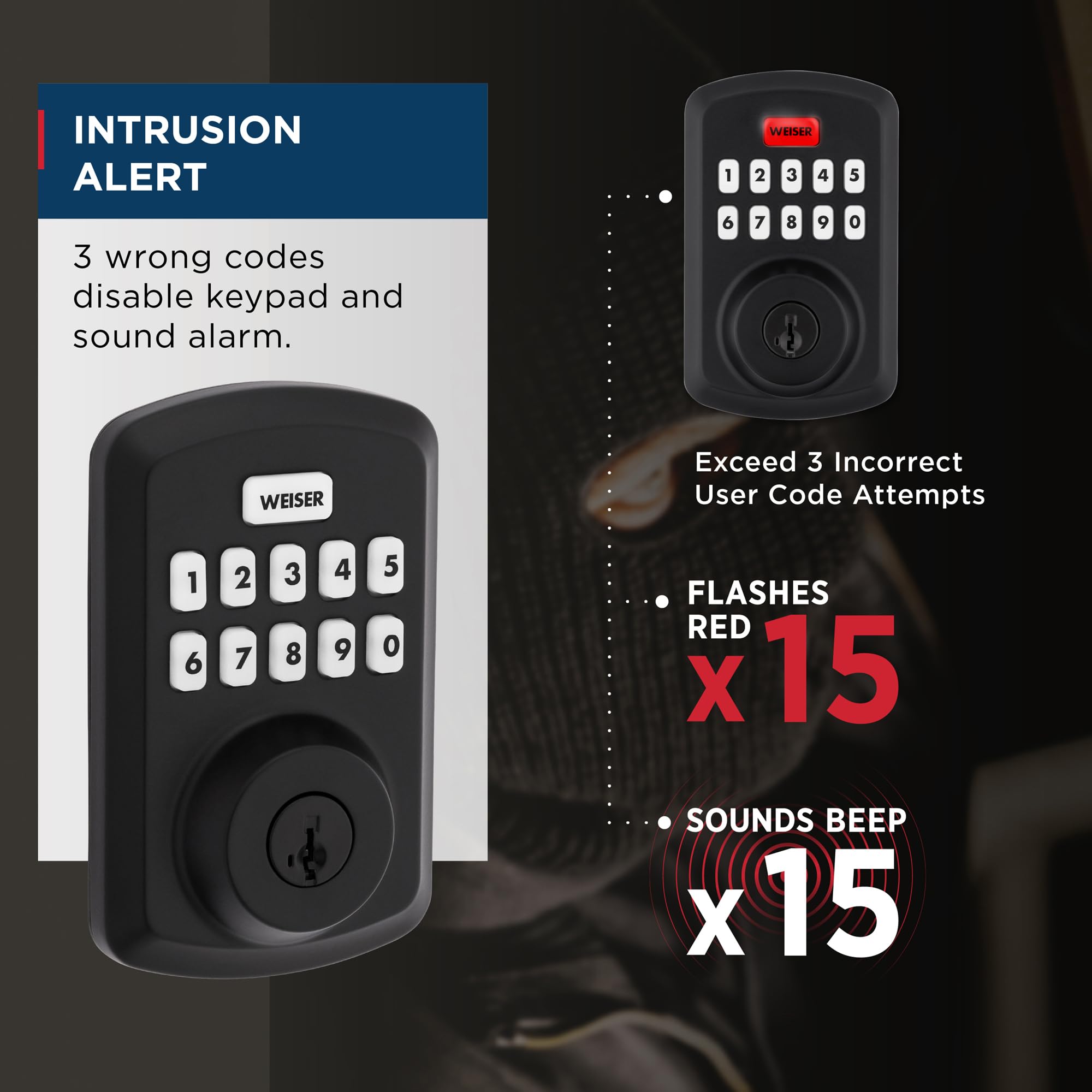 Weiser Powerbolt 3 Matte Black Keyless Entry Deadbolt Lock - 10-Button Keypad with Auto Lock & 12-Month Battery Life - Electronic Smart Door Lock for Front Door Security & Home Décor - Perfect for Apartments, Houses & Vacation Homes