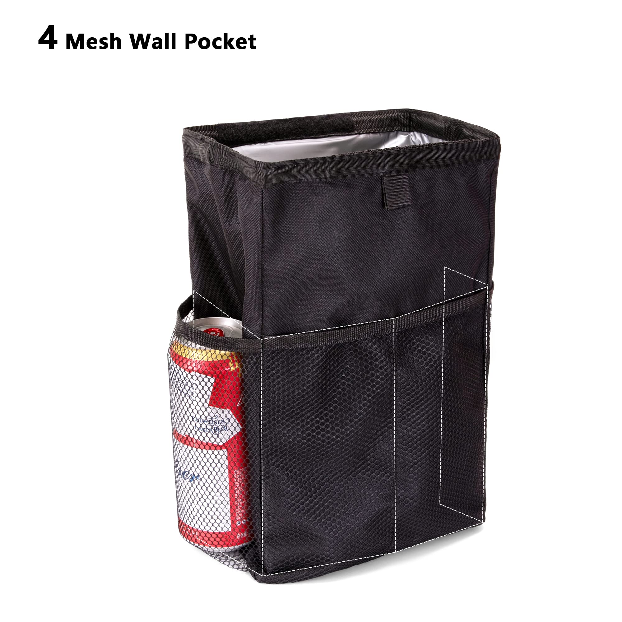 Ginsco Hanging Car Trash Bag - Large Capacity Leakproof Car Garbage Can with 4 Pockets | Foldable Waterproof Vehicle Trash Organizer for Camping, Travel & Road Trips | Perfect Car Accessory for Sedans, SUVs & Trucks