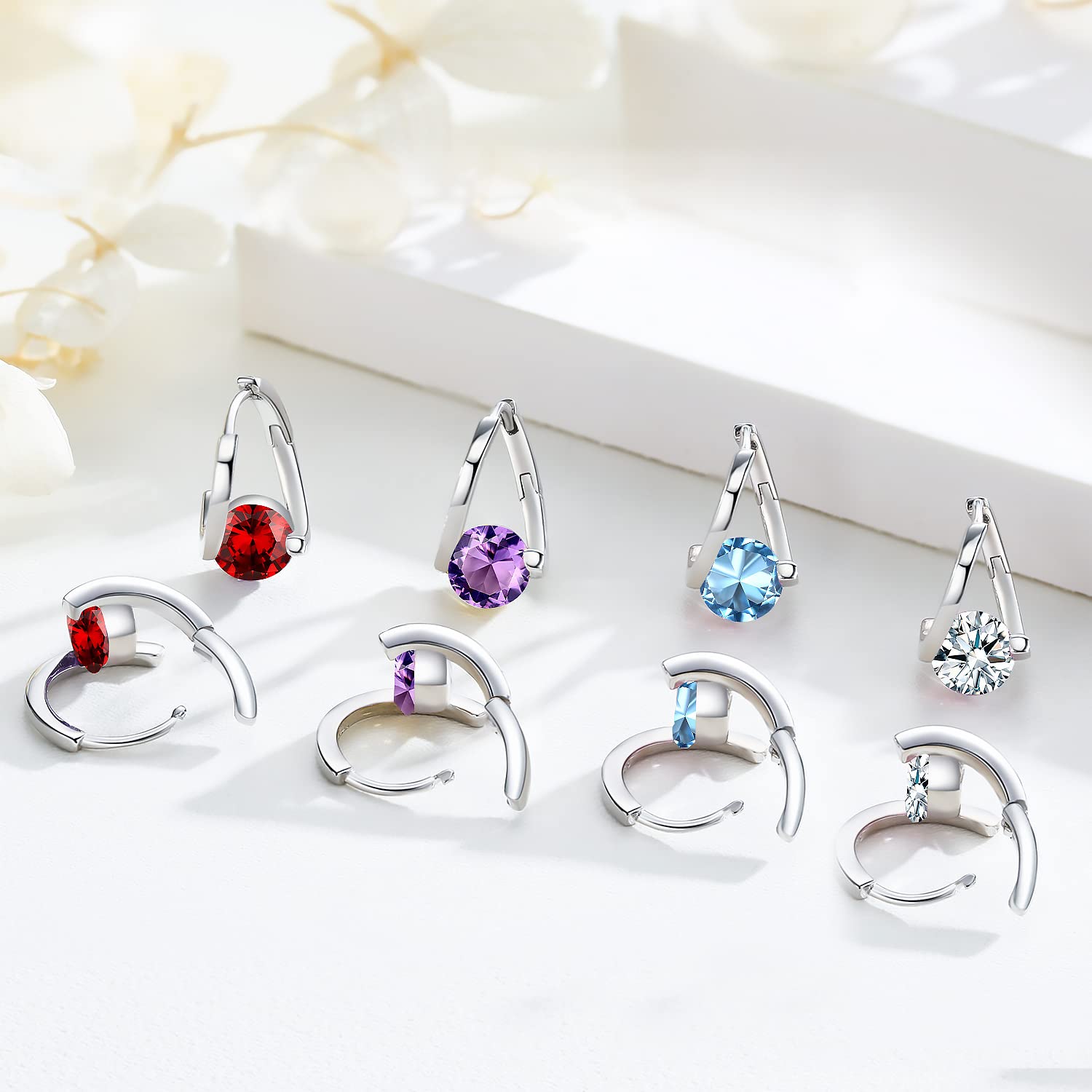 Birthstone Hoop Earrings for Women & Girls - 925 Sterling Silver Hypoallergenic Jewelry - Perfect Gift for Sensitive Ears | Ideal for Birthdays, Anniversaries & Everyday Wear