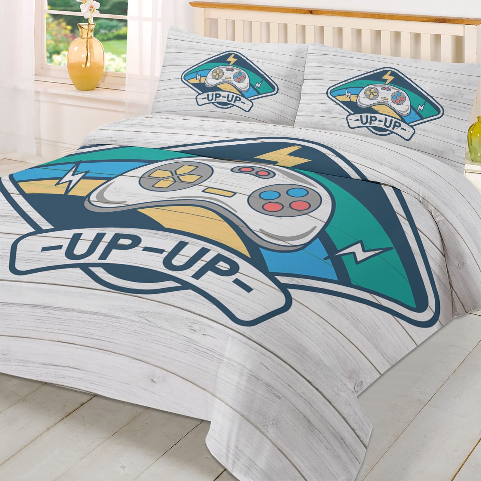 3-Piece Video Game Themed Microfiber Bedding Set - Soft Duvet Cover with 2 Pillowcases for California King Beds | Gamer Bedroom Decor | Perfect for Teen Rooms, Game Themed Bedrooms & Gaming Enthusiasts