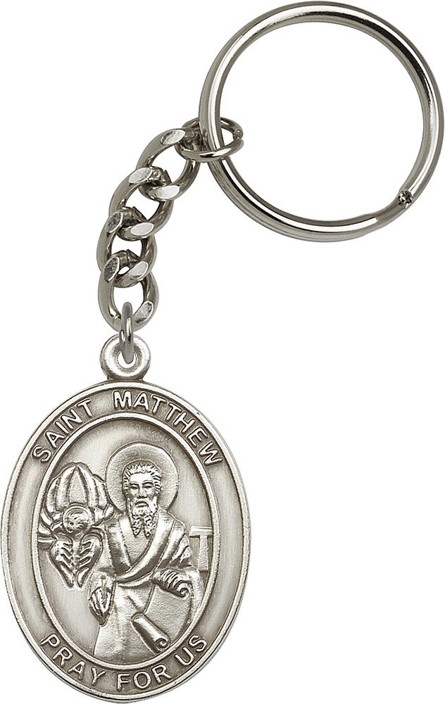 Vintage Silver-Plated St. Matthew Keychain - 1 7/8 x 1 1/4 Inches - Religious Jewelry Gift for Men & Women - Perfect for Bible Study, Church Events, and Daily Carry