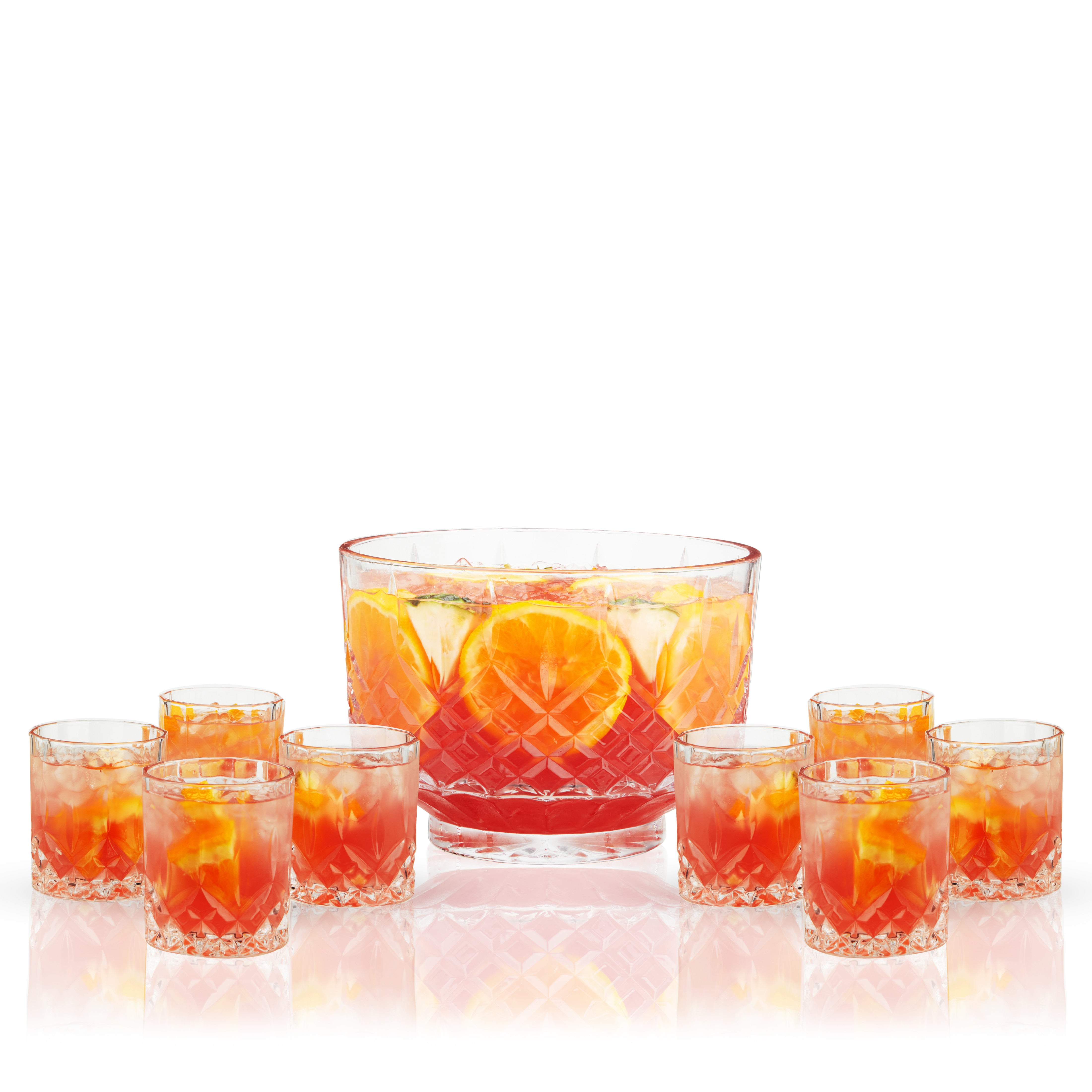 Admiral Crystal Punch Bowl and Tumbler Set - Elegant Glass Serving Set for Parties, Weddings & Entertaining - 12-Piece Drinkware Collection for Cocktails, Punch & Beverages