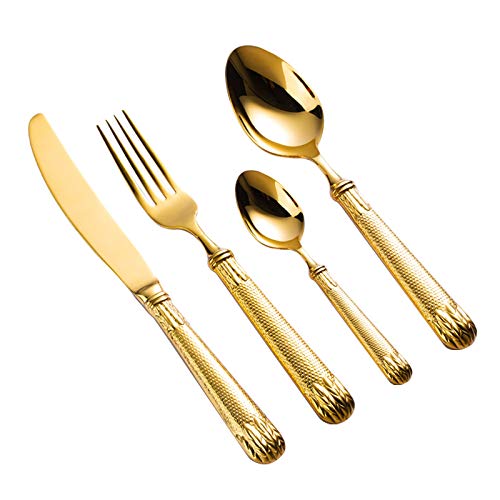 24-Piece Luxury Gold Silverware Set - 304 Stainless Steel Mirror Finish Cutlery Set (Knife, Fork, Spoon) - Elegant Dinnerware for 6 - Perfect for Formal Dining, Wedding Gifts & Holiday Entertaining