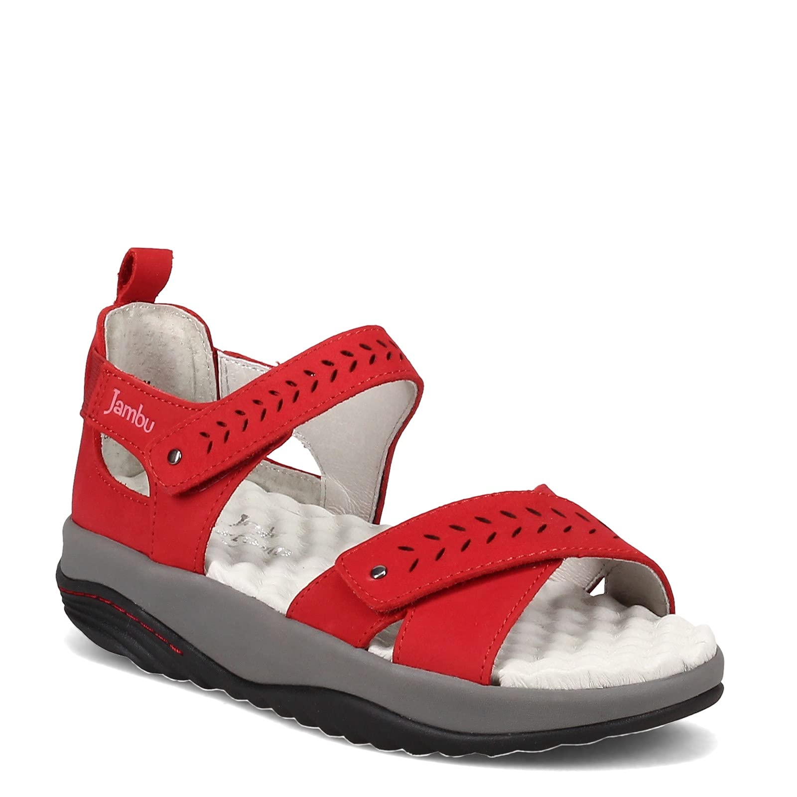 Jambu Women's Sedona Perforated Strappy Casual Sandals - Red | Comfortable Walking Shoes for Summer, Beach, Travel & Outdoor Activities