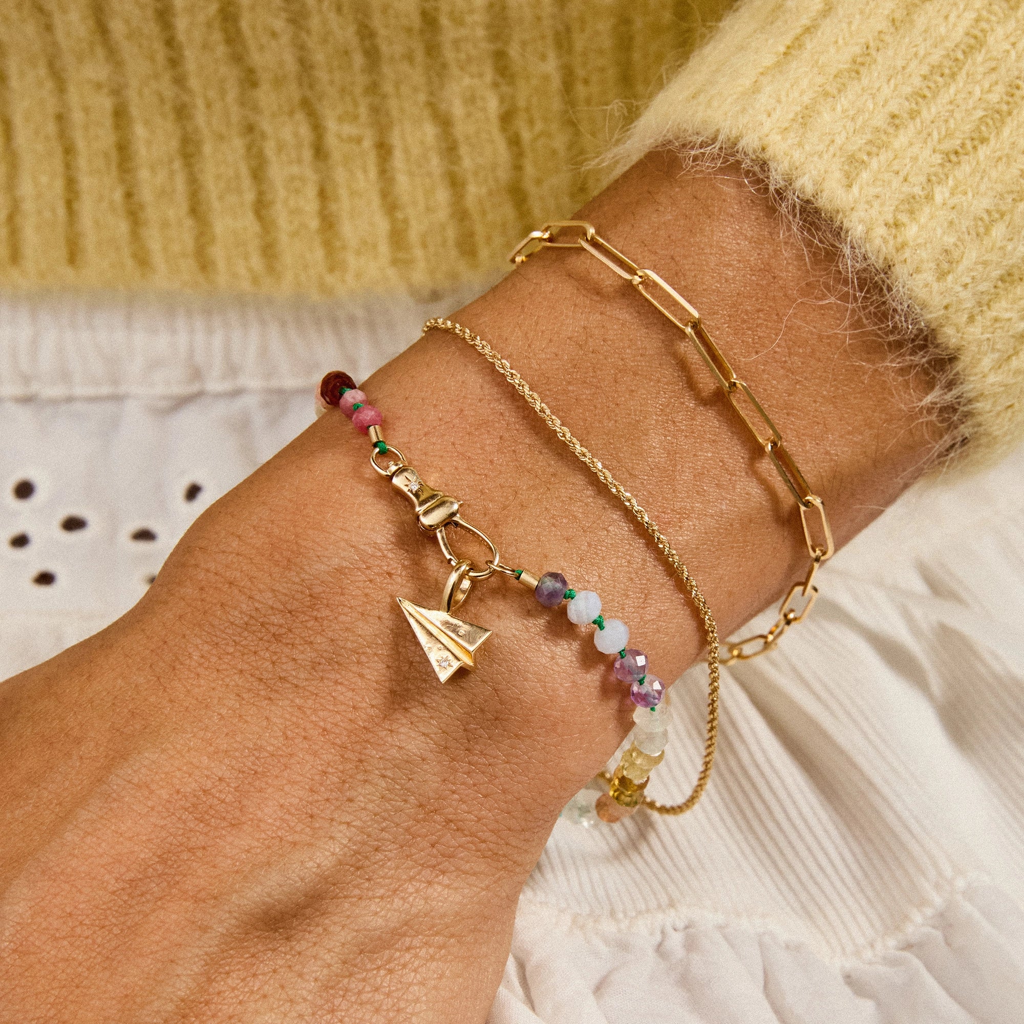 Shimmering Sun Multicolor Beaded Mood Bracelet - 10K Yellow Gold with Diamonds & Natural Gemstones | Adjustable for Daily Wear, Gift for Her, Yoga & Meditation Accessory