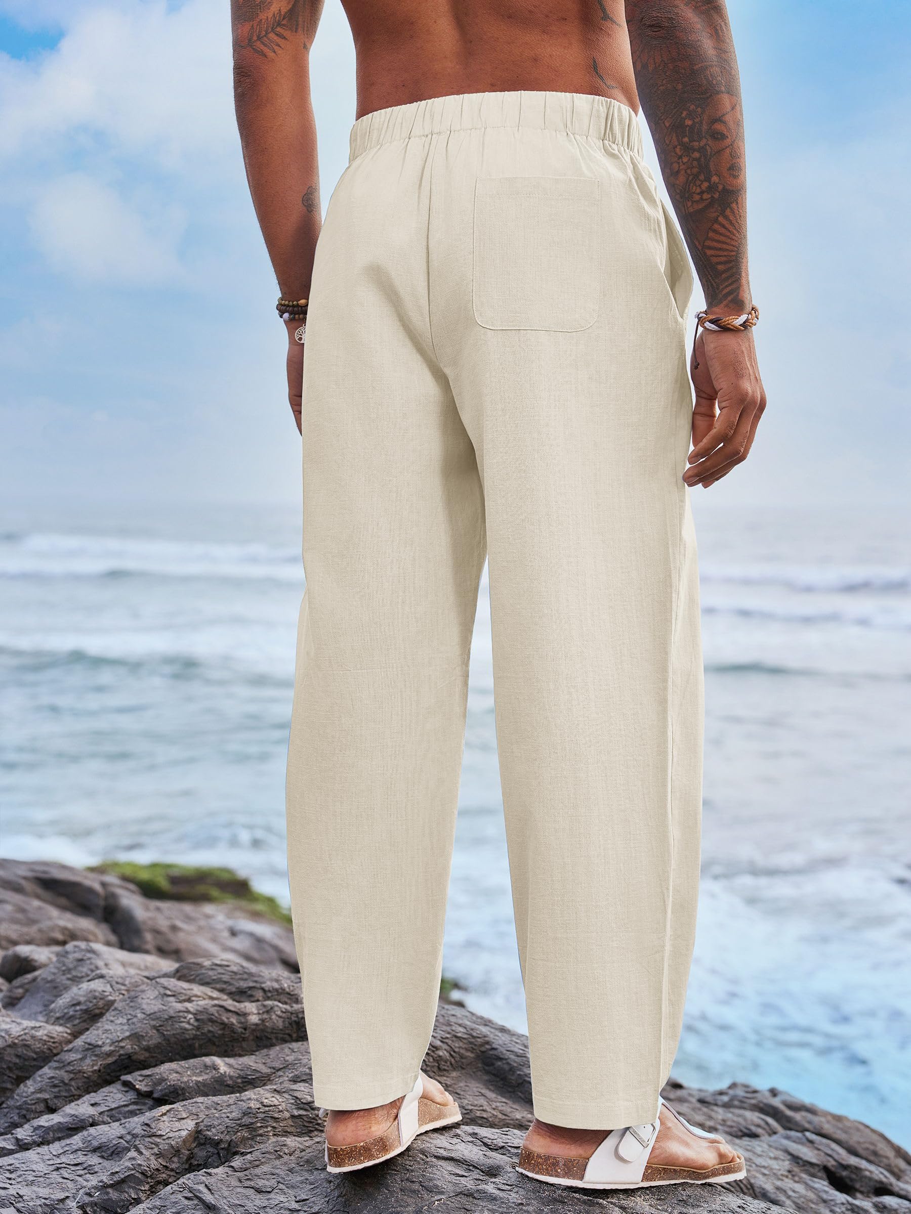 Runcati Men's Cotton Linen Harem Pants - Elastic Waist Lightweight Lounge Pants for Yoga, Beach, and Casual Wear | Breathable Summer Pants for Travel, Meditation & Home Relaxation